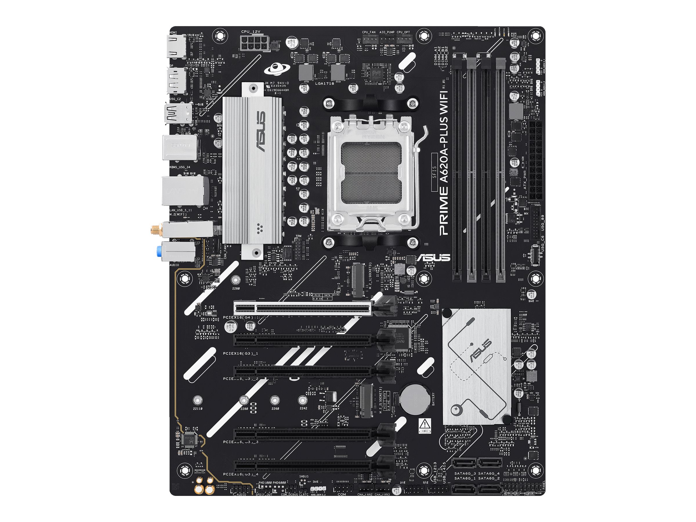 ASUS PRIME A620A-PLUS WIFI - Motherboard - ATX - Socket AM5 - AMD A620A Chipsatz - USB-C 3.2 Gen 1, USB 3.2 Gen 1 - Gigabit LAN, Wi-Fi 6, Bluetooth - Onboard-Grafik (CPU erforderlich)