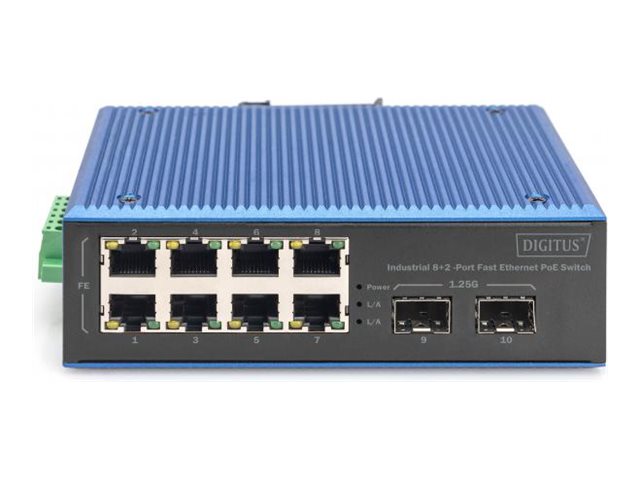 DIGITUS Industrieller 8+2 -Port Fast Ethernet PoE Switch