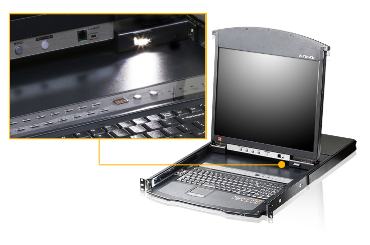 ATEN KL1516AiN - KVM-Konsole mit KVM-Switch - 16 Anschlüsse - PS/2, USB - US-Englisch (QWERTY), Ansicht 3