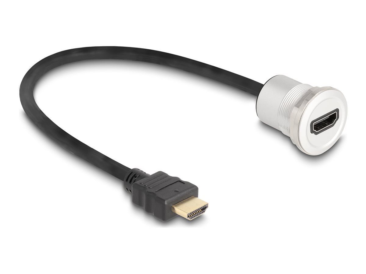 Delock HDMI-Verlängerungskabel - HDMI männlich zu HDMI weiblich Paneel montierbar - 30 cm - Schwarz Silber - M25 Gewinde unterstützt 8K 60 Hz (7680 x 4320)