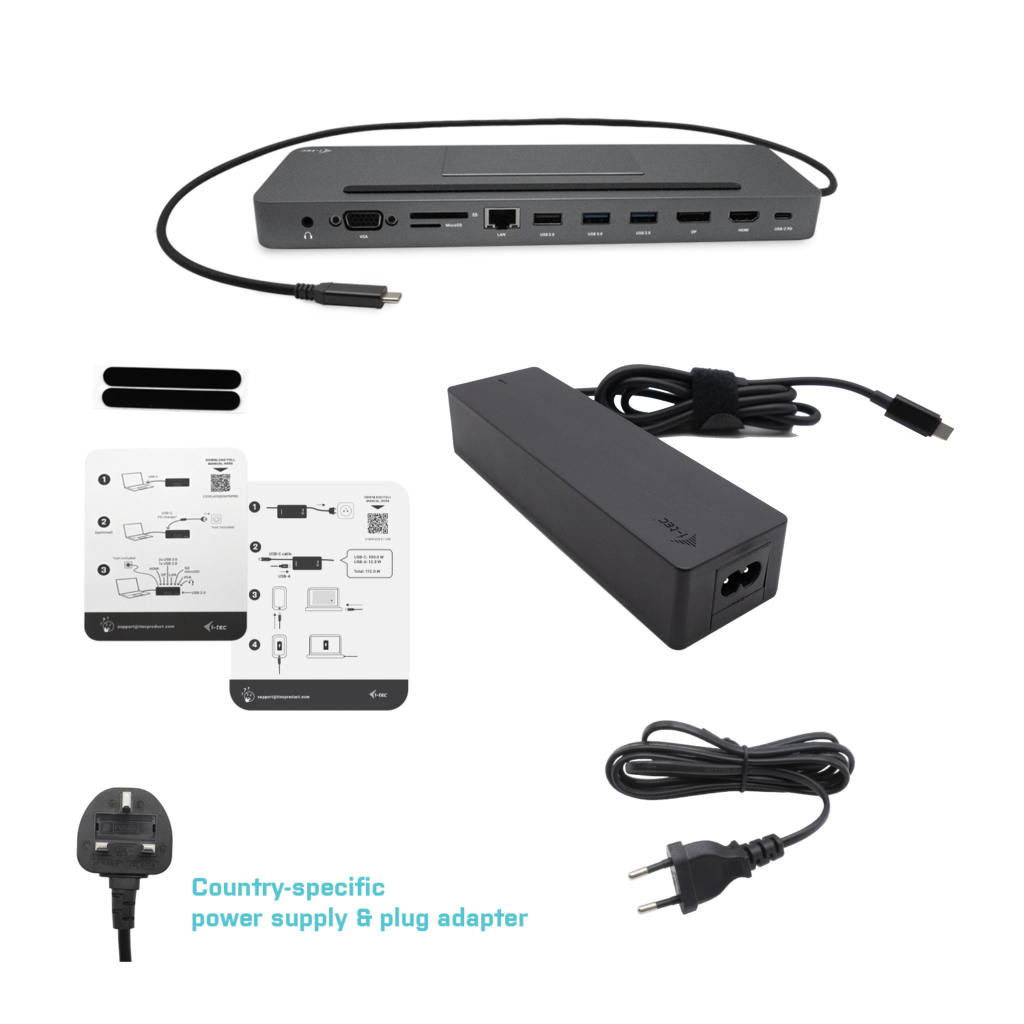 i-tec USB-C Metal 4K 3xDisplay DS 1xHDMI1xVGA1xDP 1xSD+1xmicroSD CR 1xGLAN 1x3.5mmAudio, Ansicht 3