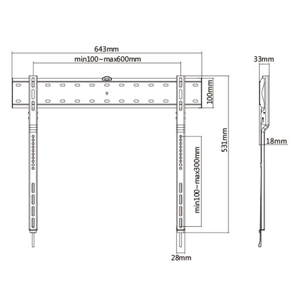 Techly ICA-PLB 736F - 109,2 cm (43) - 2,03 m (80) - 200 x 200 mm - 600 x 300 mm - Kunststoff - Stahl - Schwarz, Ansicht 2