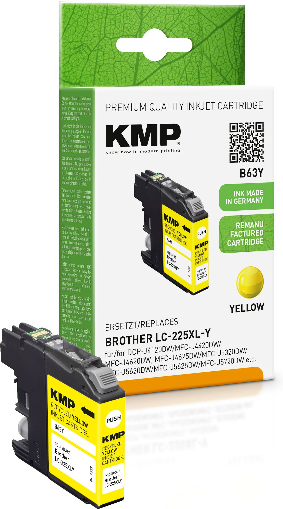 KMP B63Y - 11.8 ml - Gelb - kompatibel - Tintenpatrone (Alternative zu: Brother LC-225XLY), Ansicht 3