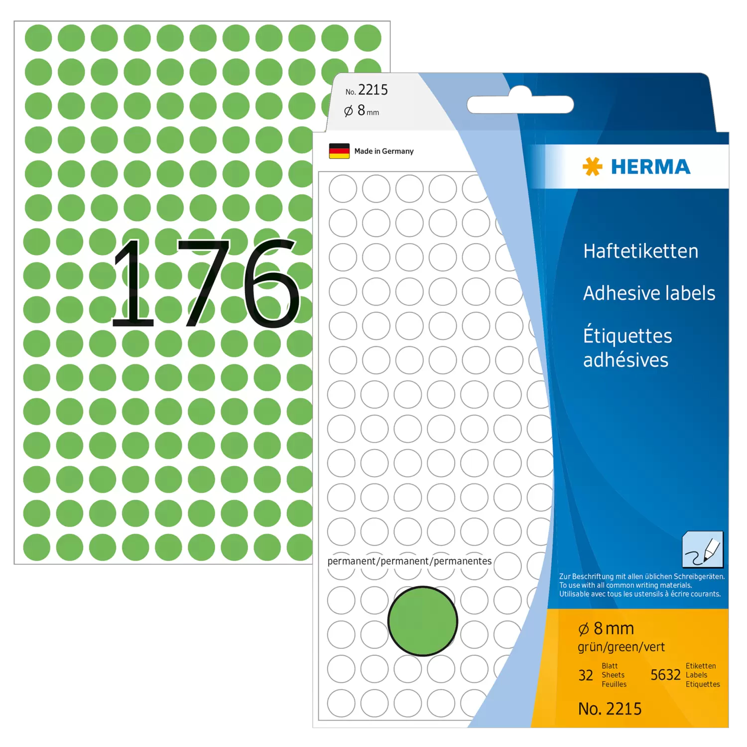 HERMA Permanenter Klebstoff - grün - 8 mm rund 5632 Etikett(en) (32 Bogen x 176), Ansicht 2