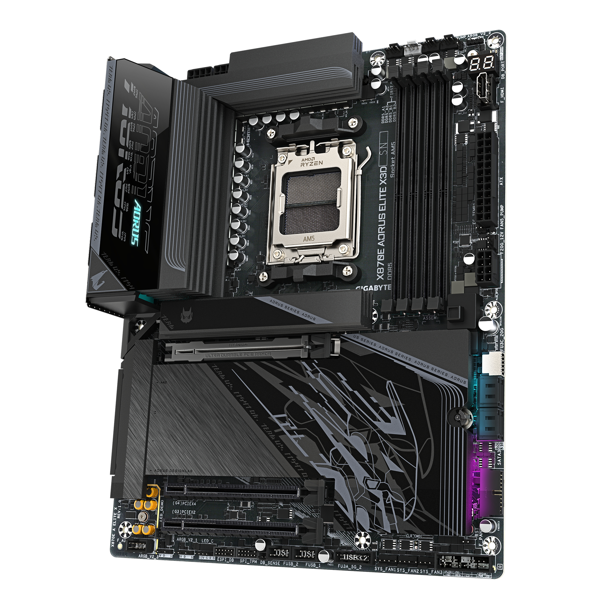 Gigabyte X870E AORUS ELITE X3D Mainboard – Unterstützt AMD Ryzen 9000 Prozessoren - ATX - AMD AM5, Ansicht 4