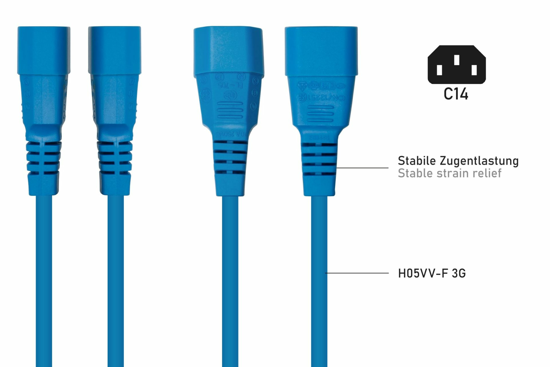 kabelmeister Kaltgeräteverlängerung C14 an blau - Kabel - Verlängerungskabel, Ansicht 3