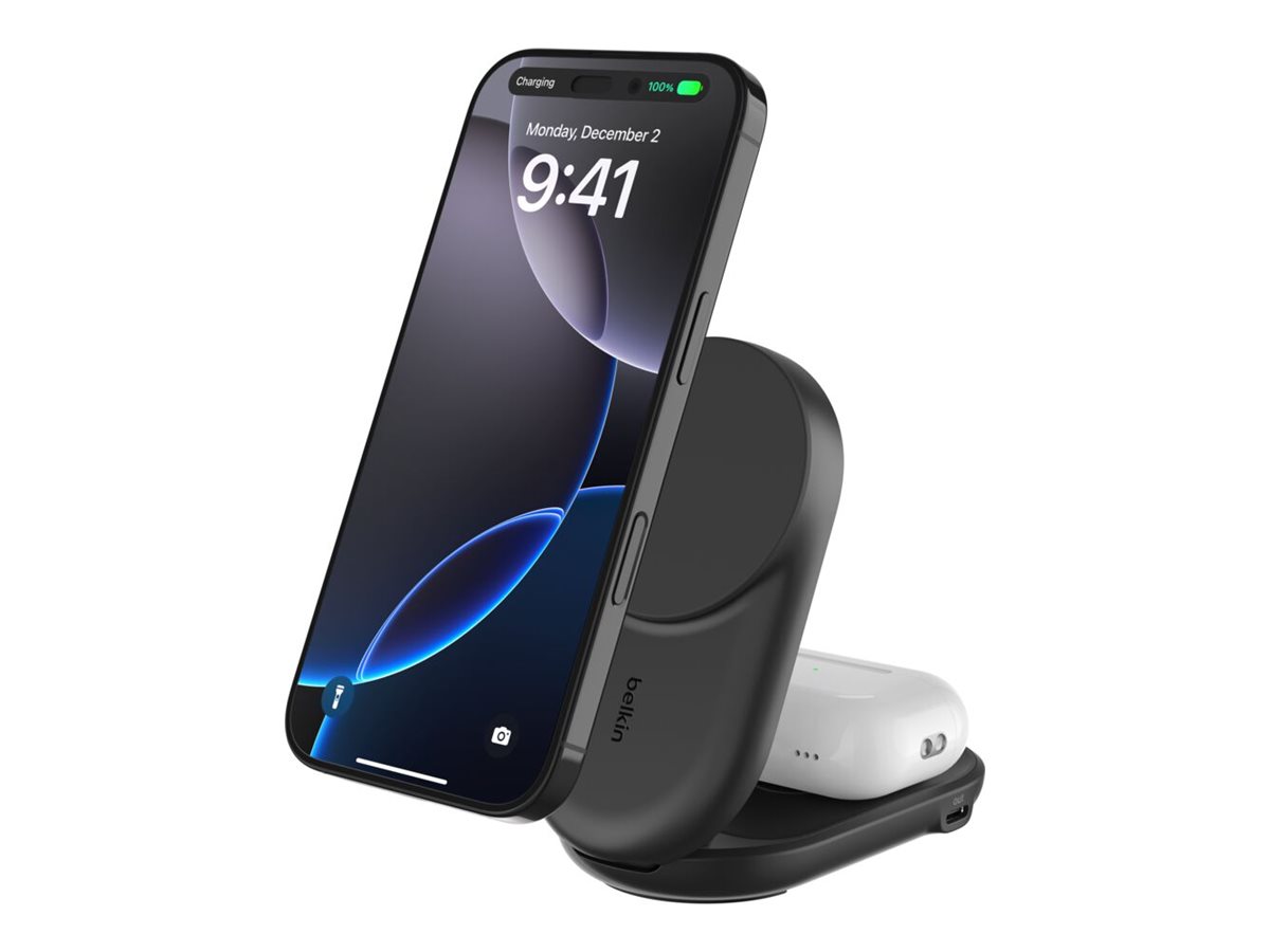 Belkin UltraCharge - Kabelloses Ladegerät - 2-in-1, Qi2, magnetisch, faltbar + AC-Netzteil - 25 Watt - Fast Charge (24 pin USB-C)