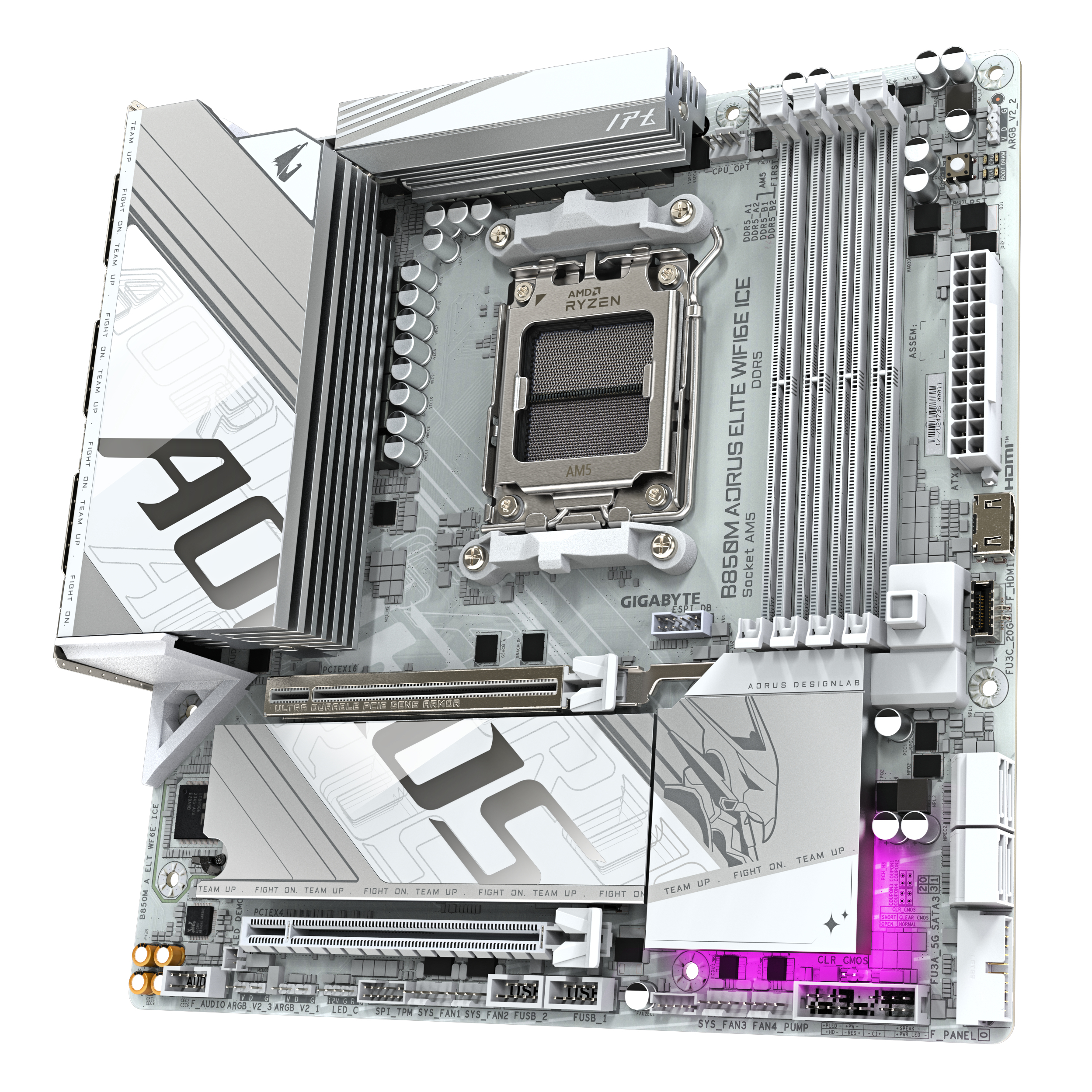 Gigabyte B850M AORUS ELITE WF6E ICE mATX Mainboard - AM5 - DDR5, Ansicht 4