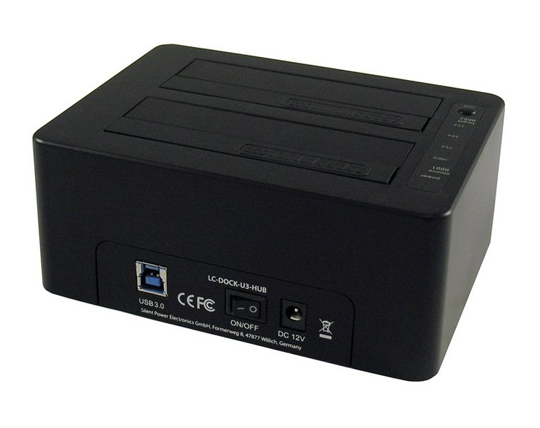 LC-Power LC-DOCK-U3-HUB - HDD-Dockingstation mit Netzanzeige, 3-Port-USB-Hub, Ein/Aus-Schalter, Klon-Funktion Schächte, Ansicht 2