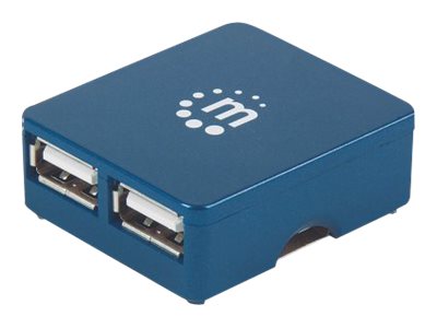 Manhattan USB-A 4-Port Micro Hub, 4x USB-A Ports, Blue, 480 Mbps (USB 2.0), Bus Power, Equivalent to Startech ST4200MINI2, Hi-Speed USB, Three Year Warranty, Blister - Hub - 4 x USB 2.0 - Desktop