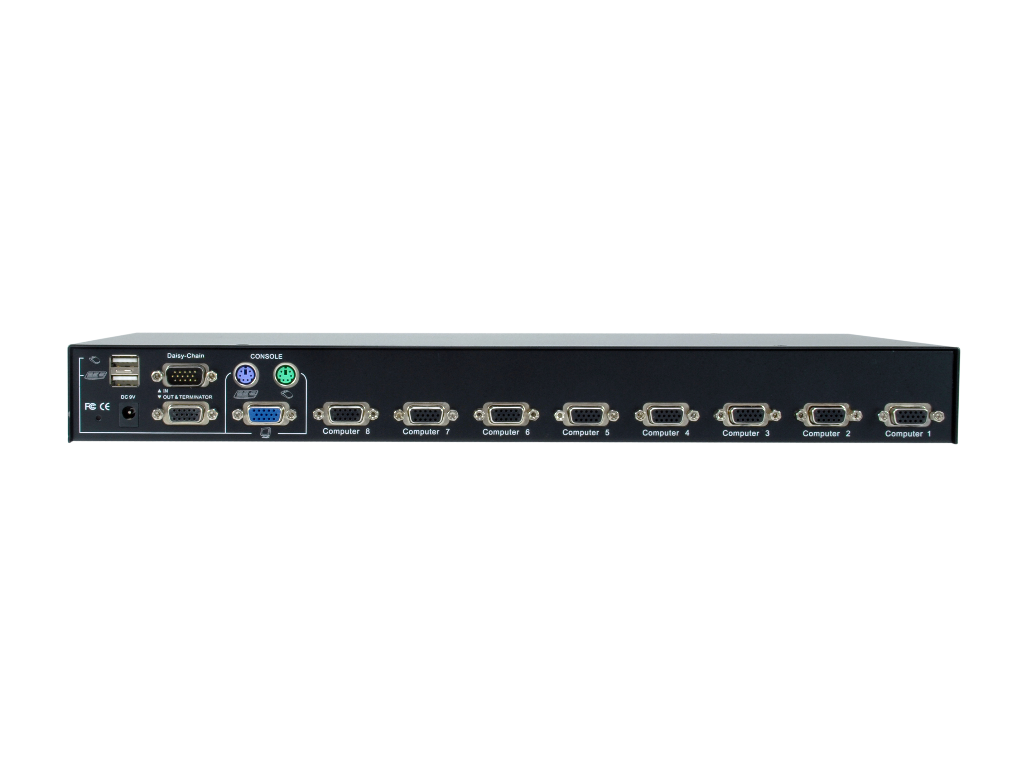 LevelOne 8-Port PS/2-USB VGA KVM Switch - 2048 x 1536 Pixel - Rack-Einbau - 1U - Schwarz, Ansicht 4