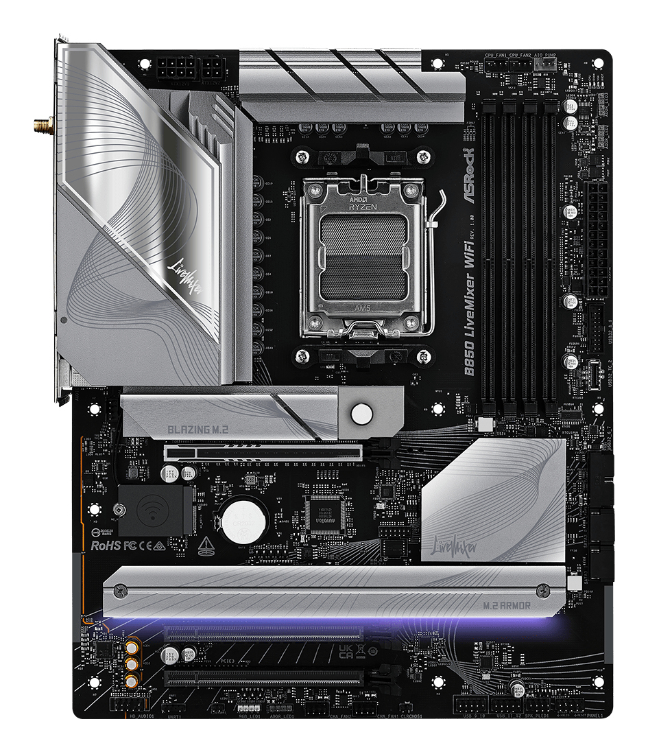 ASRock B850 LIVEMIXER WIFI - Motherboard - ATX - Socket AM5 - AMD B850 Chipsatz - Wi-Fi 7, Bluetooth, 2.5 Gigabit LAN, Ansicht 3