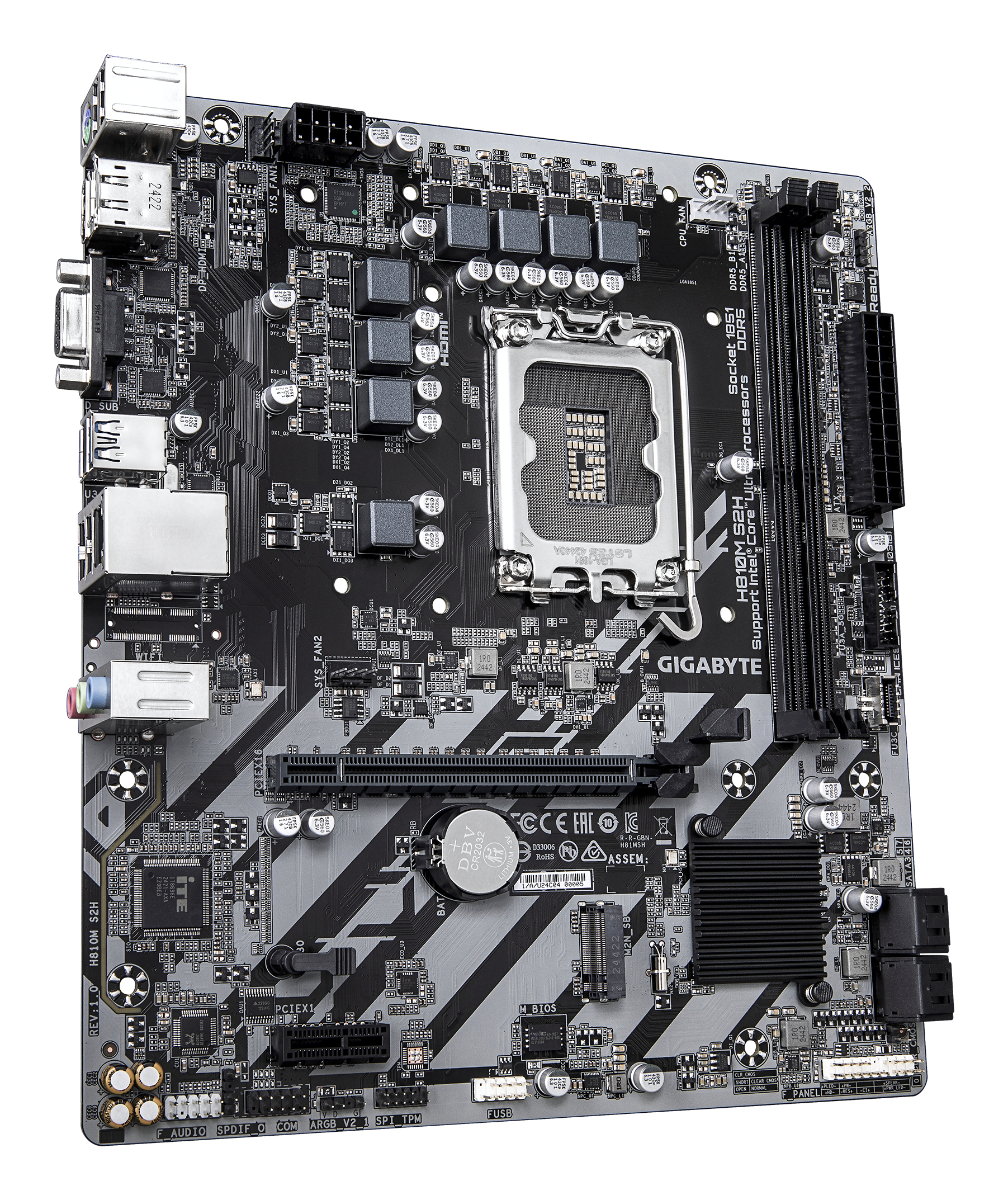 Gigabyte 1851 H810M S2H - DDR5/M.2/DP/HDMI/VGA/mATX - Mainboard - Intel H810, Ansicht 4