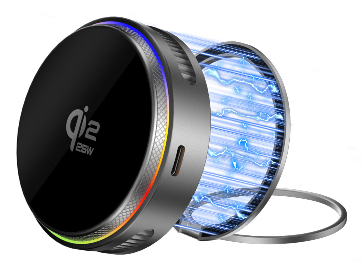 4smarts Qi2 25W MagSafe Ladegeraet-Set mit Kühlung RGB -grau, Ansicht 3