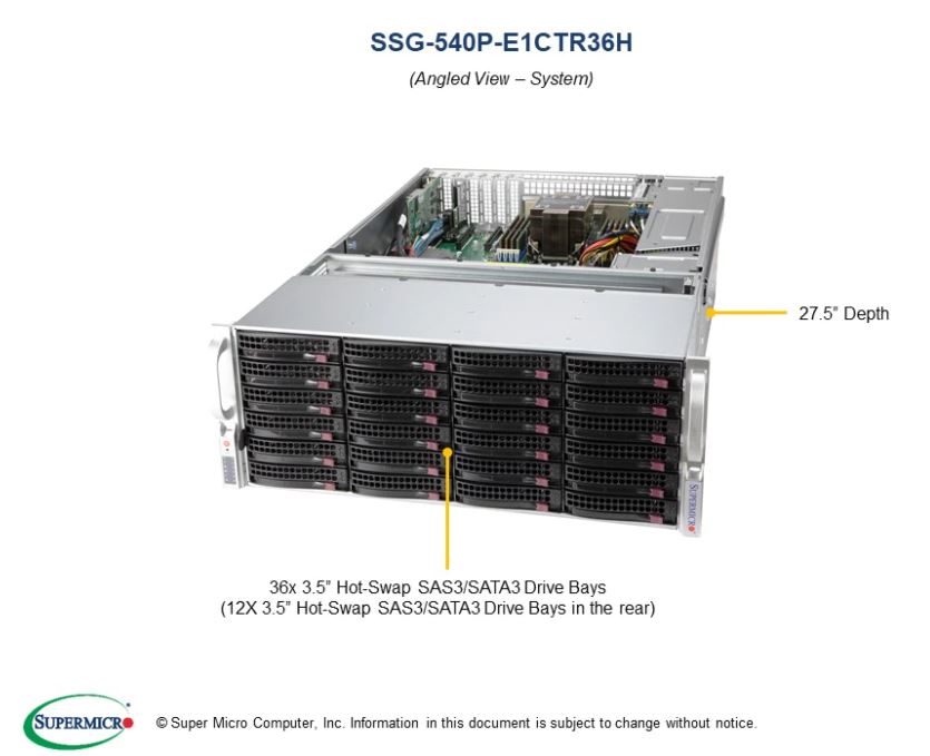 Supermicro UP Storage SuperServer 540P-E1CTR36H - Server - Rack-Montage - 4U - 1-Weg - keine CPU - RAM 0 GB - SAS - Hot-