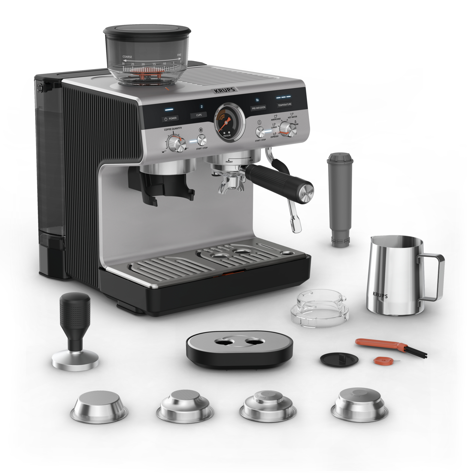Krups XP801T Precision Espressomaschine Schwarz Silber, Ansicht 2