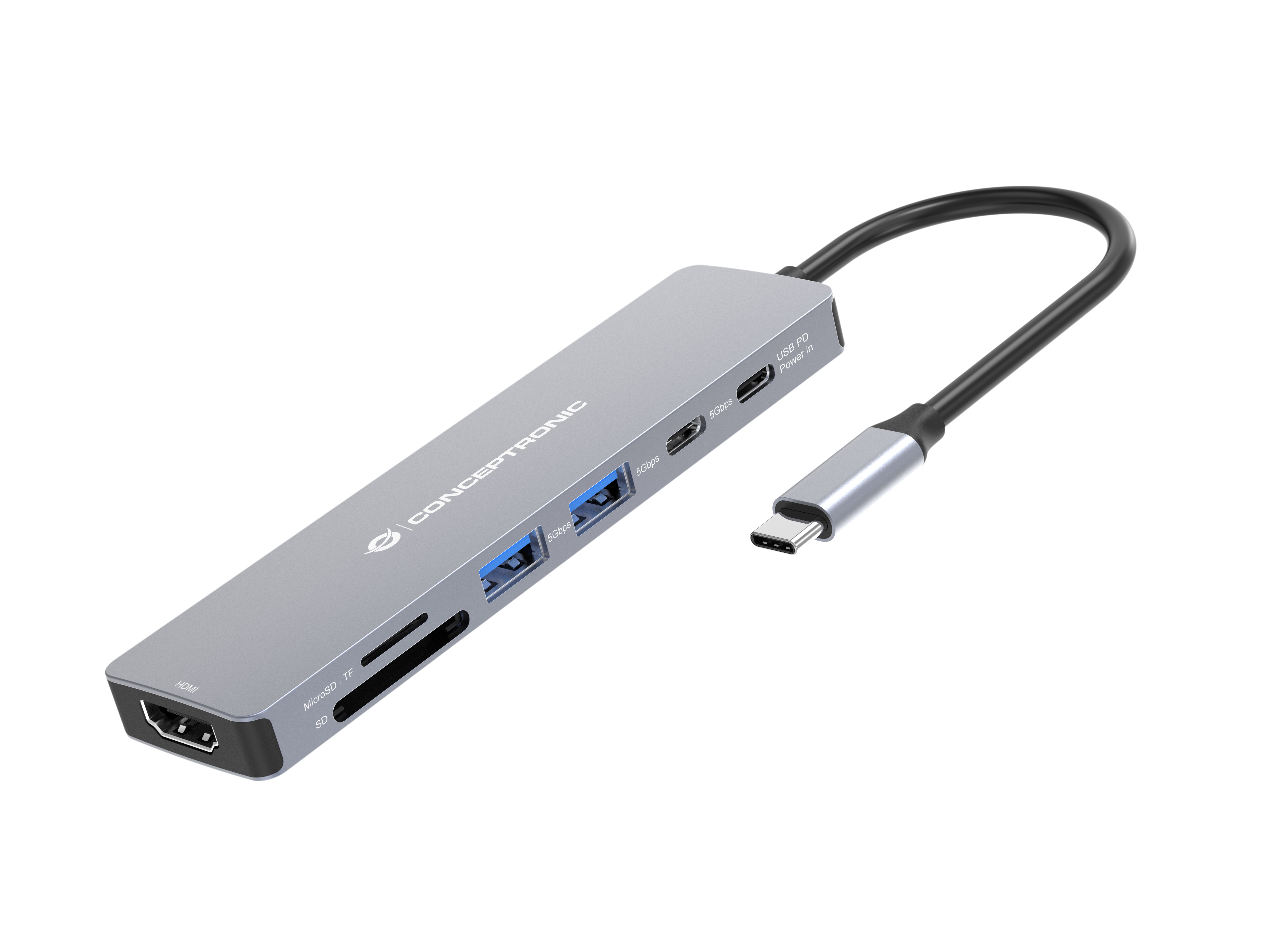 Conceptronic Dock USB-C->HDMI 2xUSB-A 2xUSB-C SD TF 0.25m, Ansicht 2