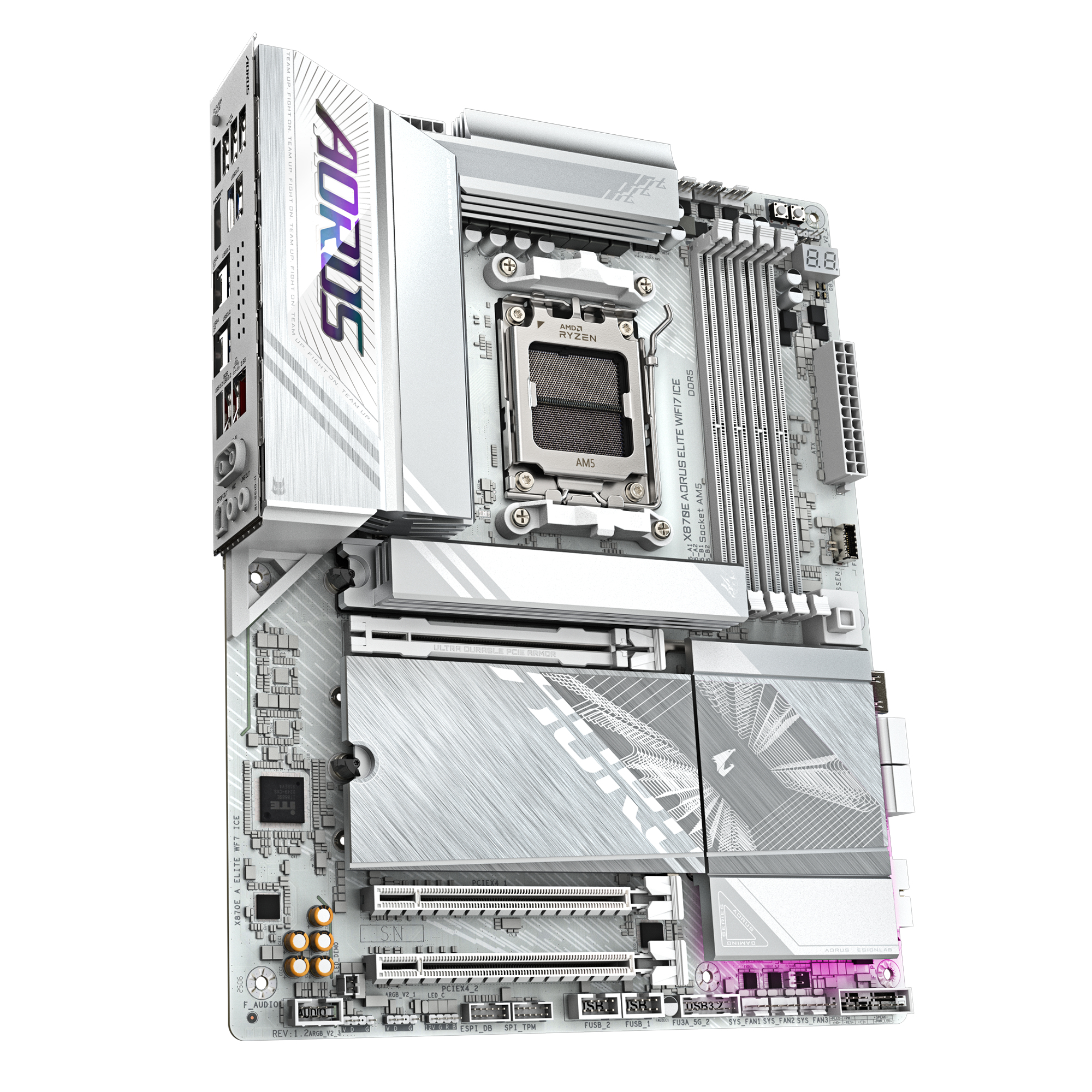 Gigabyte AORUS X870E ELITE WIFI7 ICE - Motherboard - ATX - Socket AM5 - AMD X870E Chipsatz - USB4, USB-C 3.2 Gen 2x2…, Ansicht 3