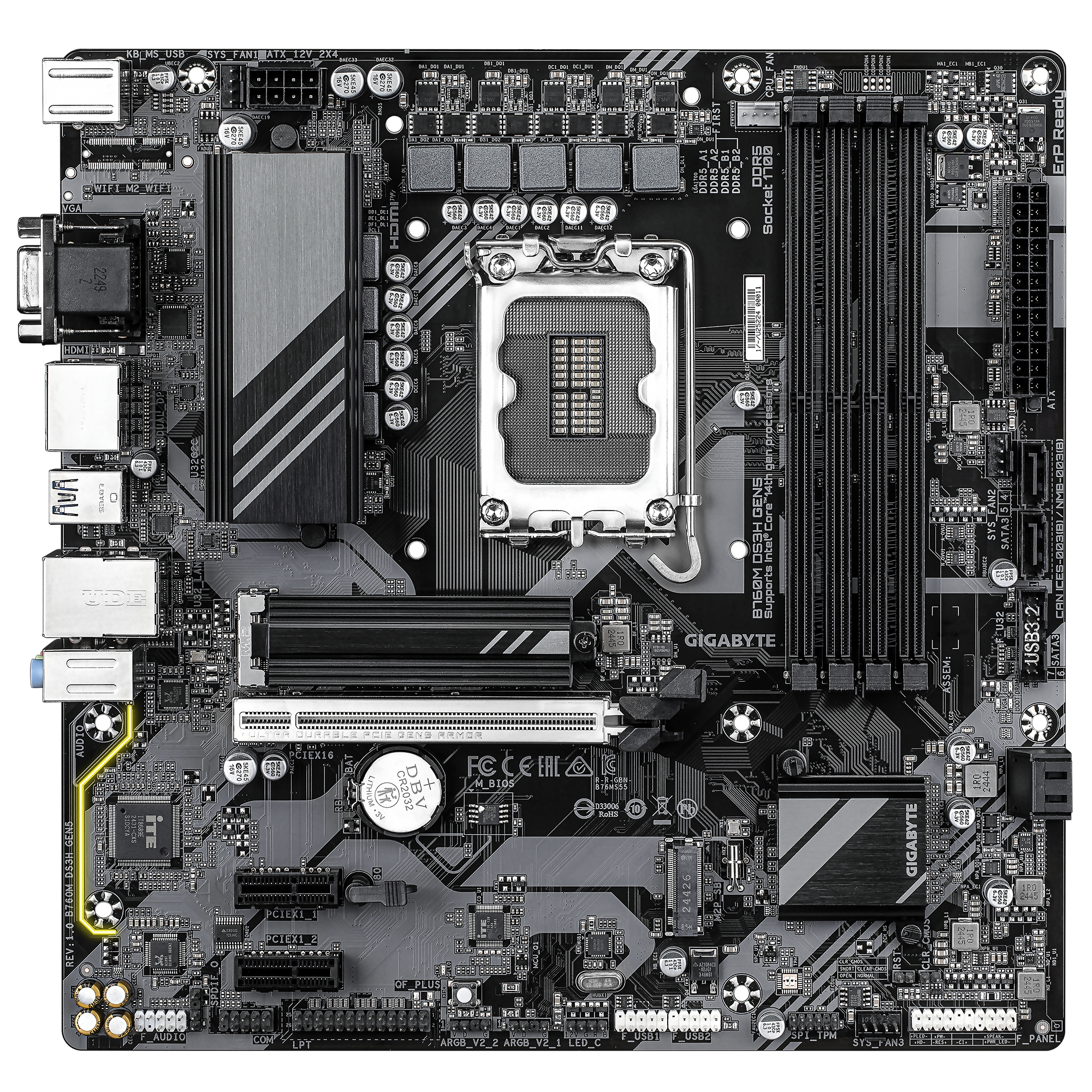 Gigabyte B760M DS3H GEN5 - Motherboard - micro ATX - LGA1700-Sockel - B760 Chipsatz - USB 3.2 Gen 1, USB-C 3.2 Gen2, Ansicht 2