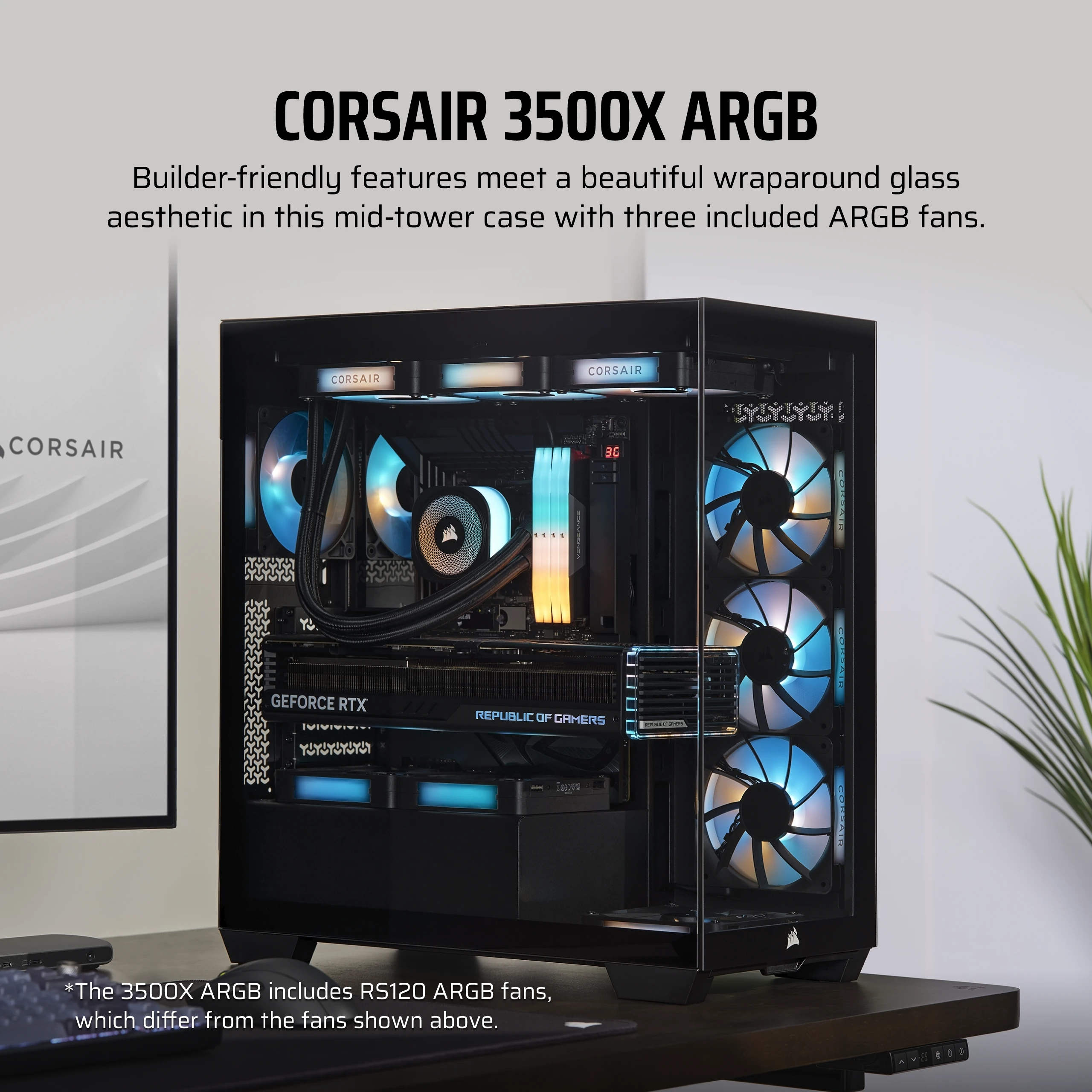 Corsair 3500X ARGB - Mid tower - E-ATX - Seitenteil mit Fenster (gehärtetes Glas) - Schwarz, Ansicht 2