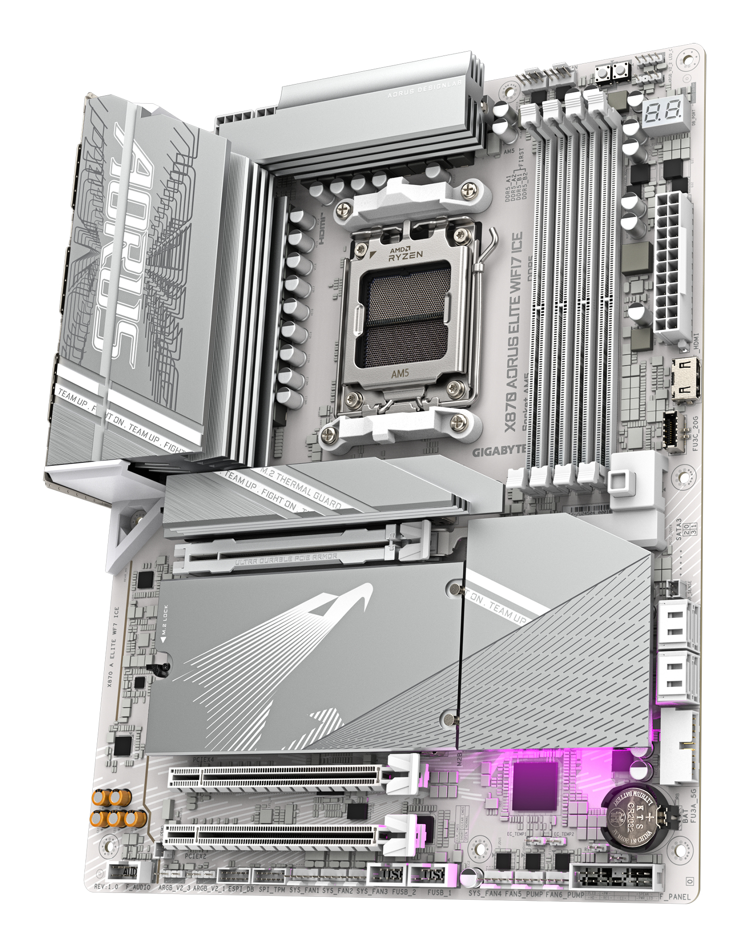 Gigabyte AORUS X870 ELITE WIFI7 ICE - Motherboard - ATX - Socket AM5 - AMD X870 Chipsatz - USB-C 3.2 Gen 2x2, USB4, Ansicht 3