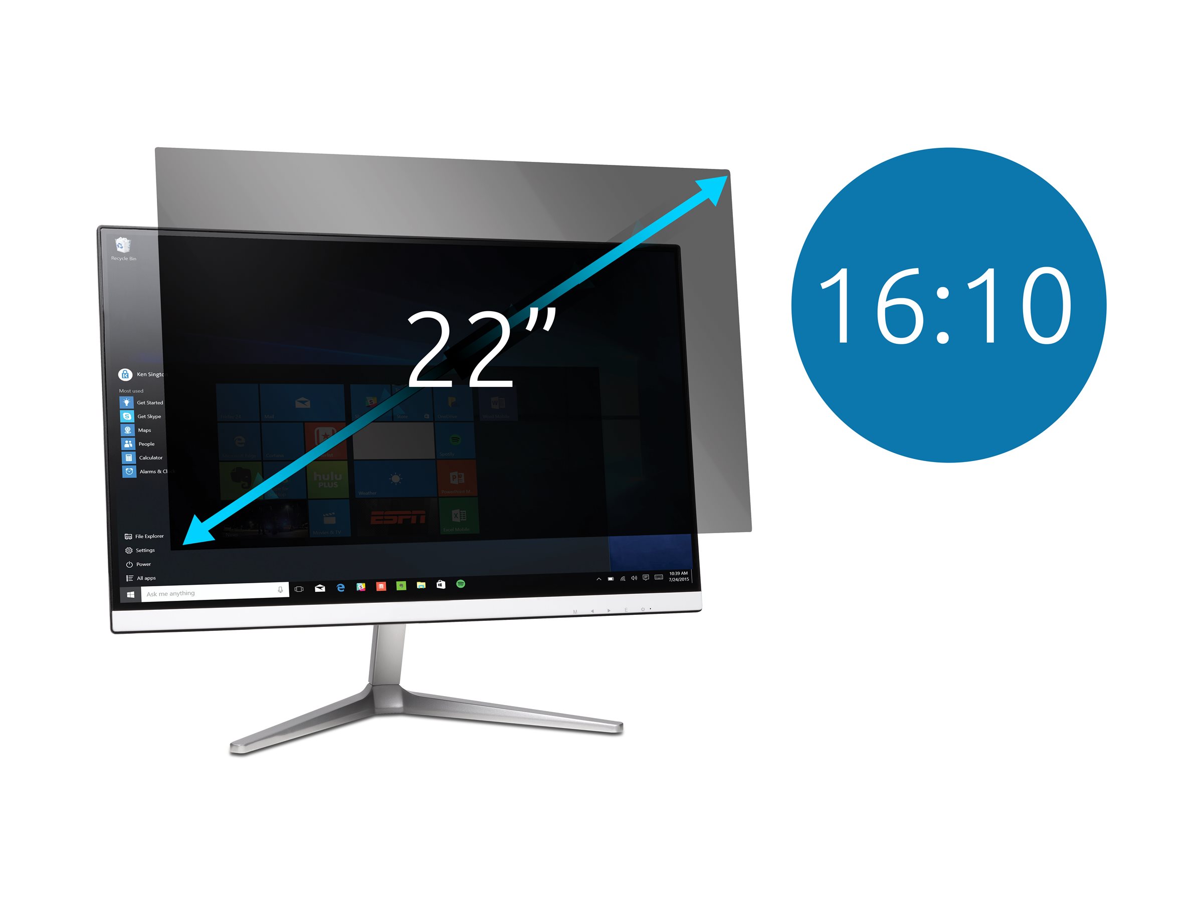 Kensington Blickschutzfilter für Bildschirme - 2-Wege - entfernbar - 55.9 cm (22")