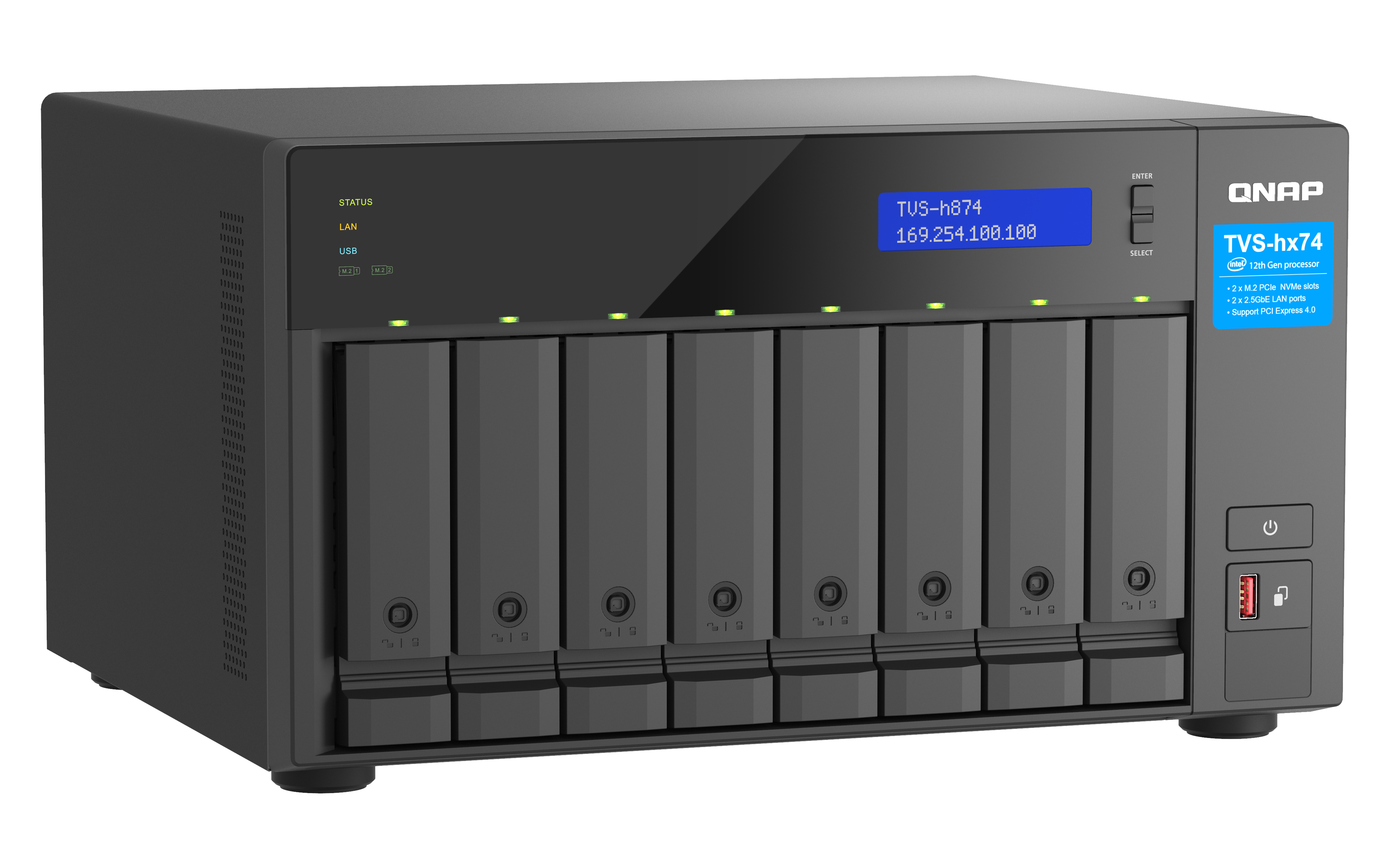 QNAP TVS-h874T-i7-32G 8 Bay Tower NAS, Ansicht 3