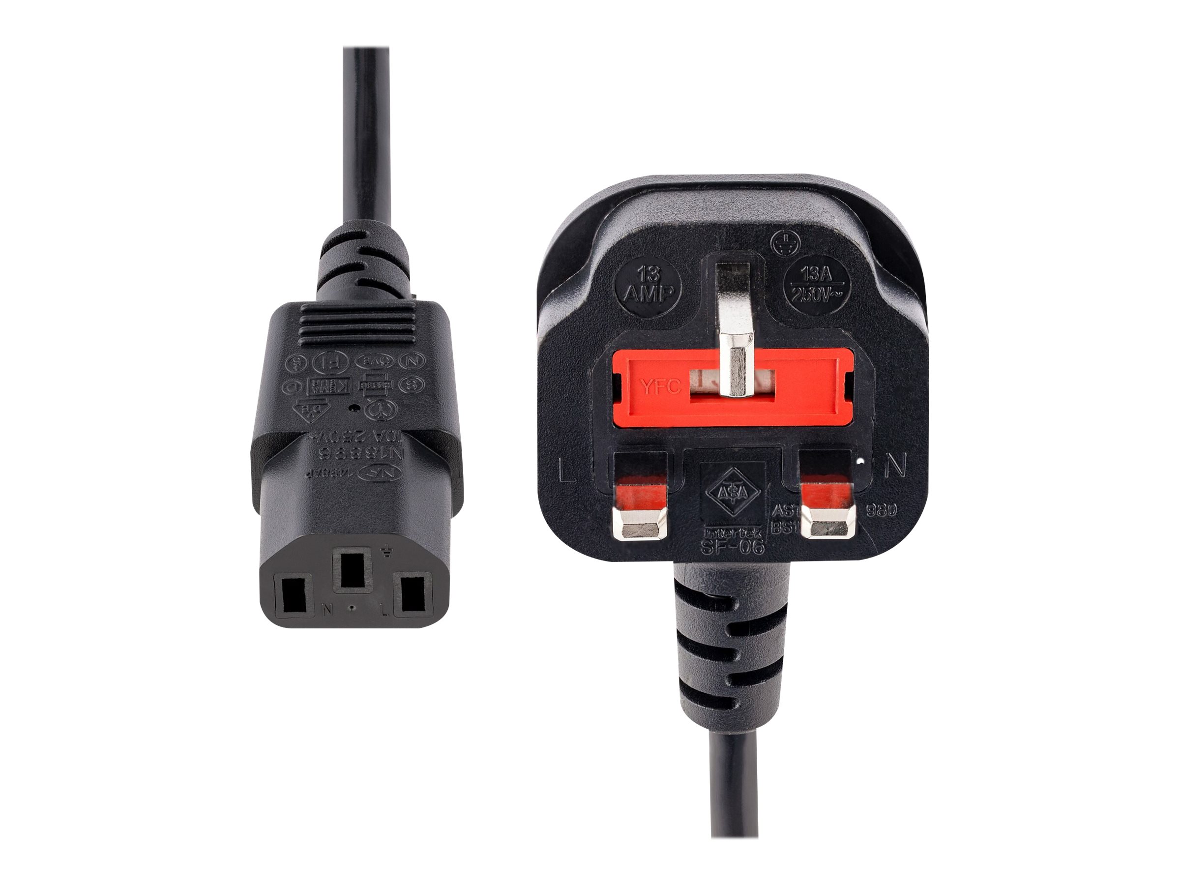 StarTech.com 1,8 m GB Computer Stromkabel, 18AWG, BS 1363 auf C13, 10A 250V, Schwarzes Ersatz-AC Stromkabel, Ansicht 3