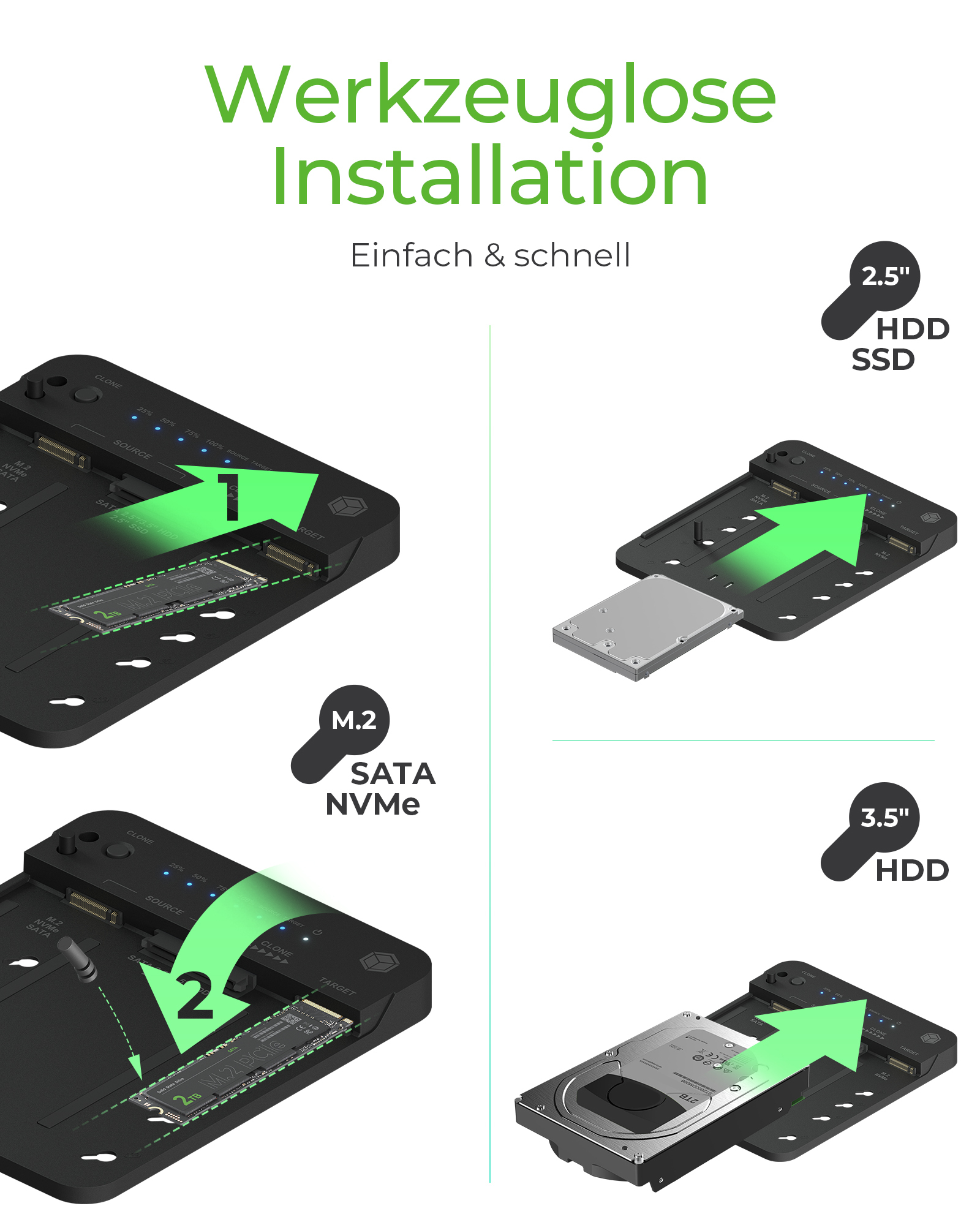 ICY BOX Docking- & Klonstation M.2 NVMe SSD zweifach retail, Ansicht 4