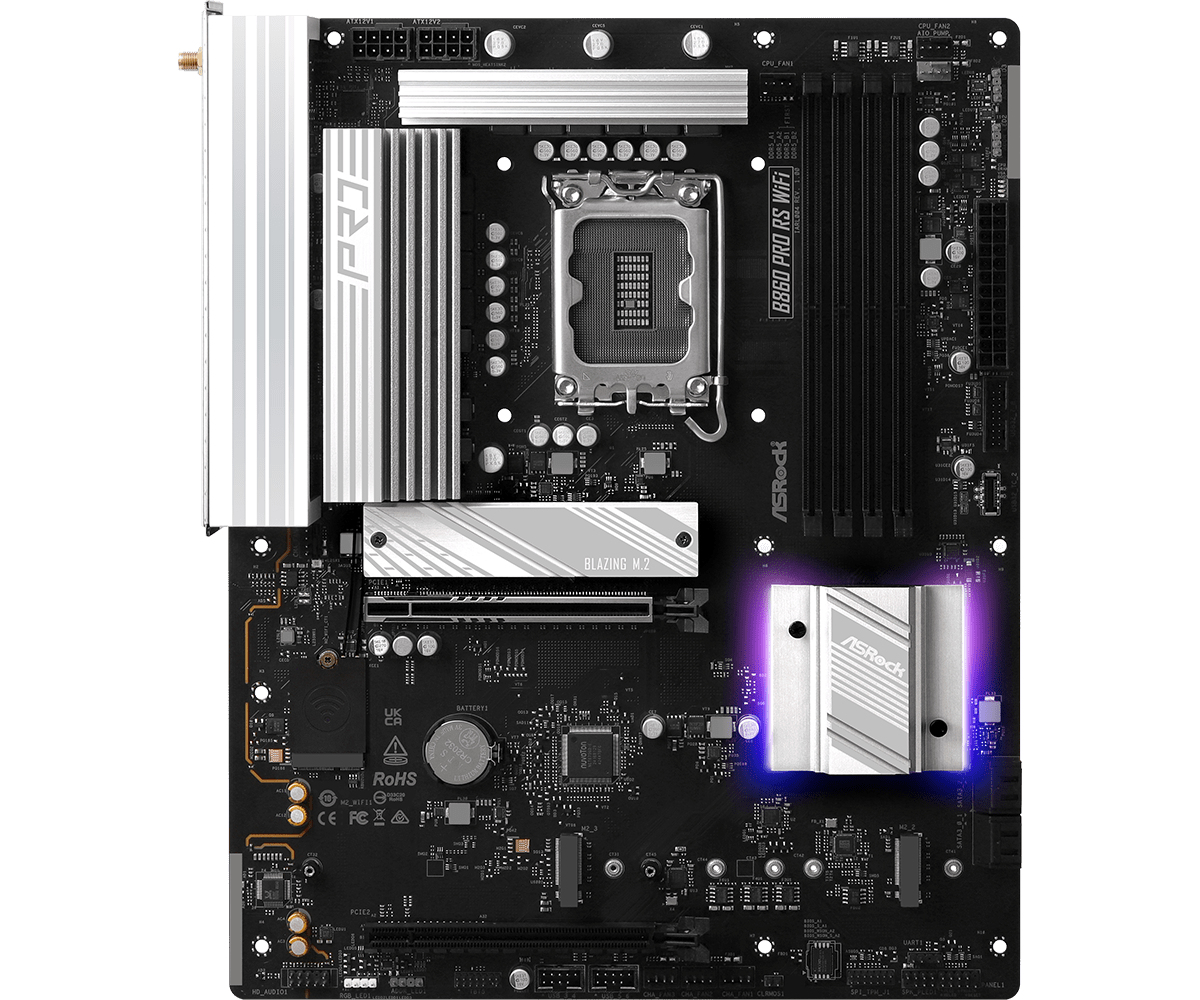 ASRock B860 Pro RS WiFi - Motherboard - ATX - LGA1851-Sockel - B860 Chipsatz - Onboard-Grafik (CPU erforderlich), Ansicht 3