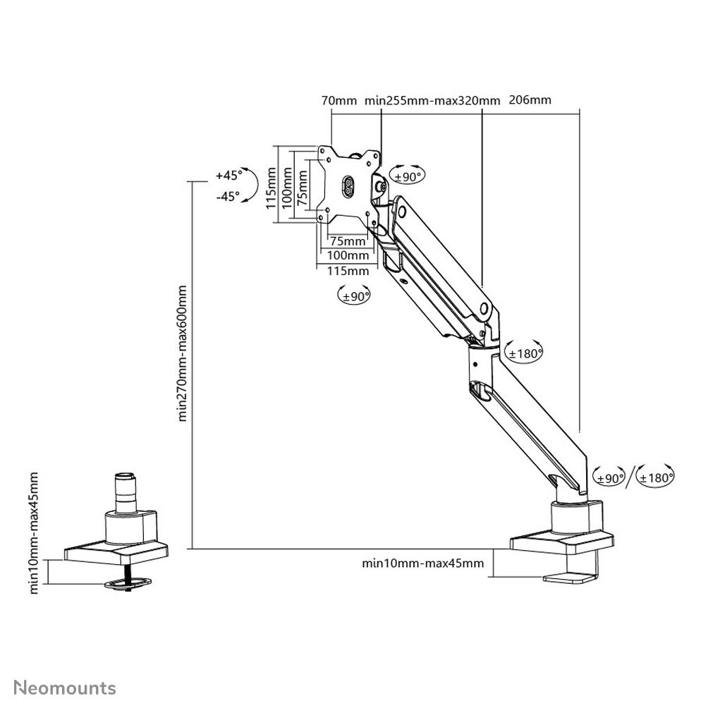 Neomounts NM-D775 - Befestigungskit - Voll beweglich - für LCD-Display bis zu 32 - Silber, Ansicht 2
