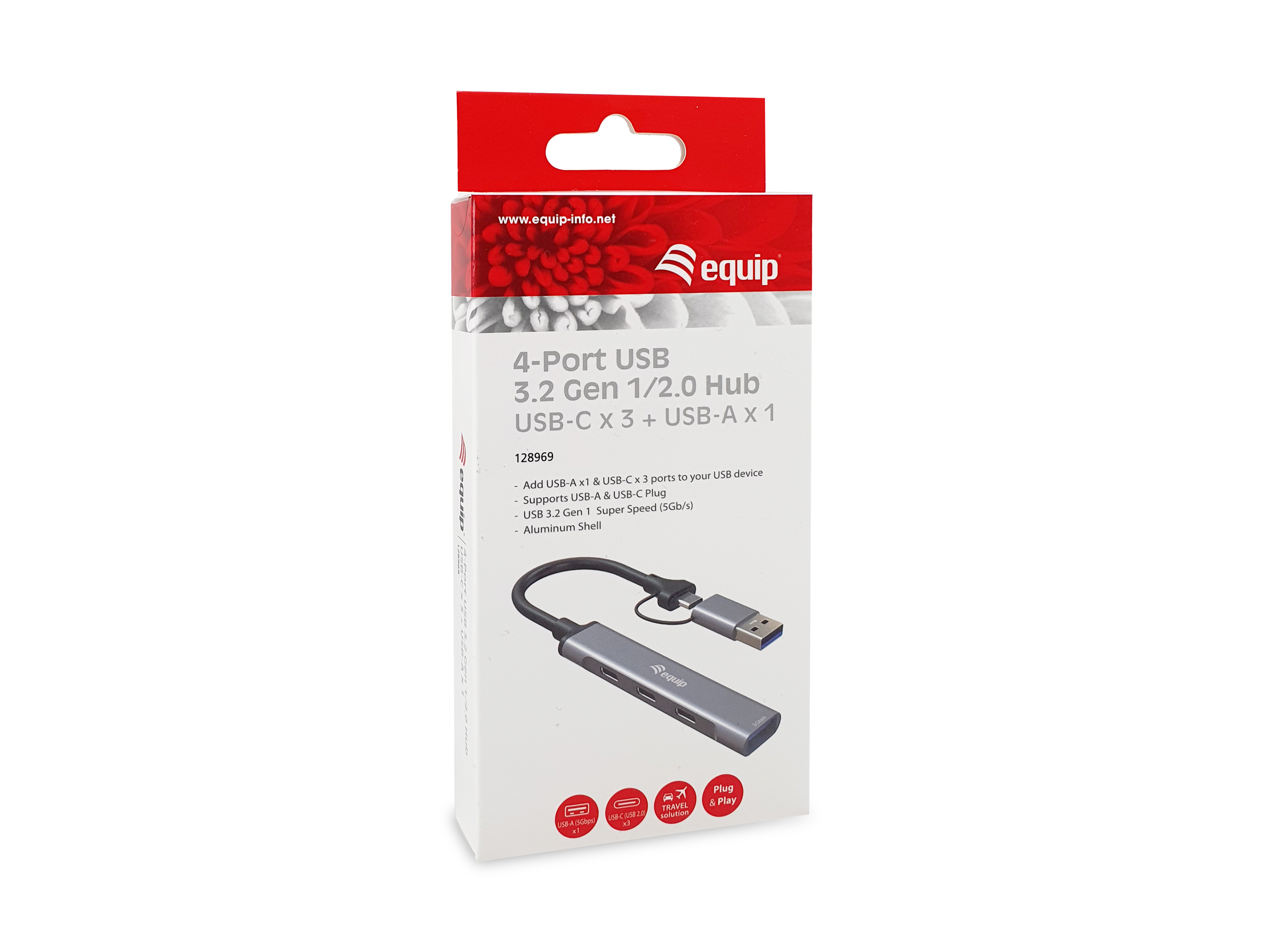 Equip USB 3.2 Gen 1/2.0 Hub USB-C x 3+ USB-A 1, Ansicht 2