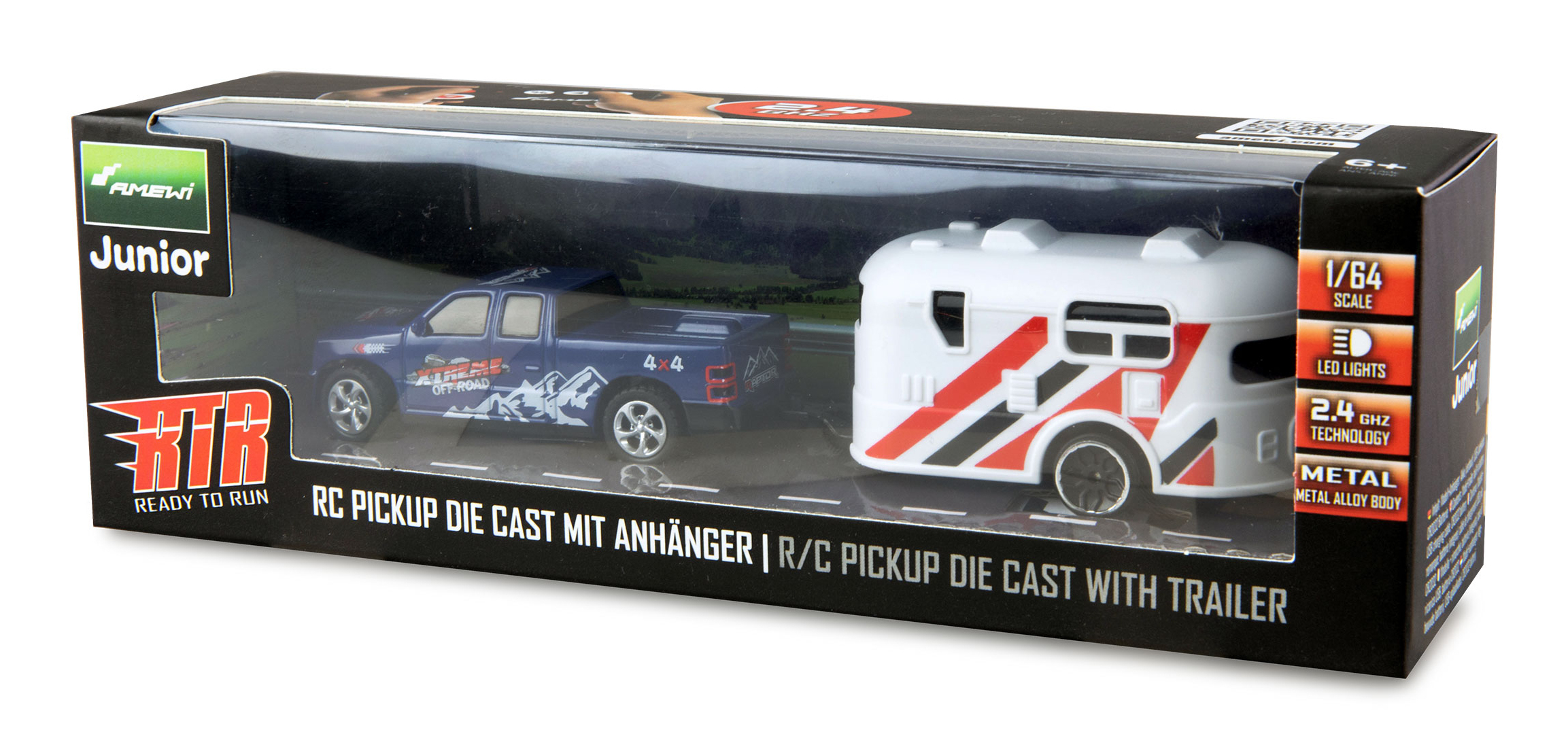 Amewi RC Pickup Die Cast mit Wohnwagen 1 64 RTR blau 6+, Ansicht 3