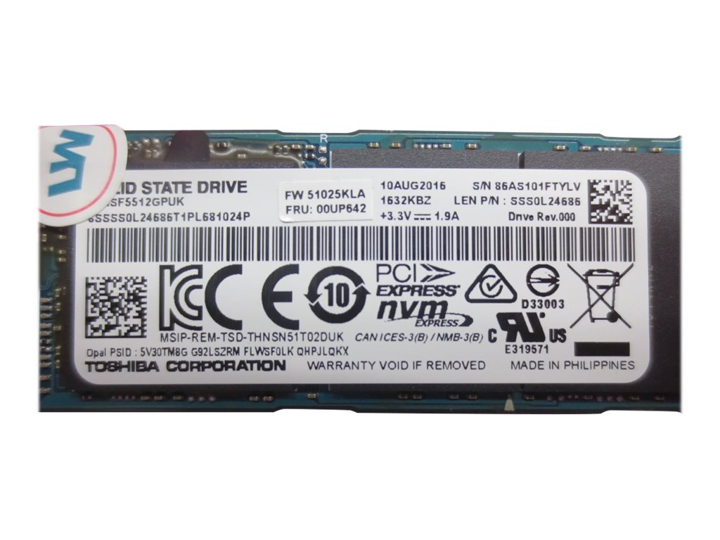 Lenovo Toshiba - SSD - verschlüsselt - 512 GB - intern - M.2 2280 - PCIe 3.0 x4 (NVMe), Ansicht 3