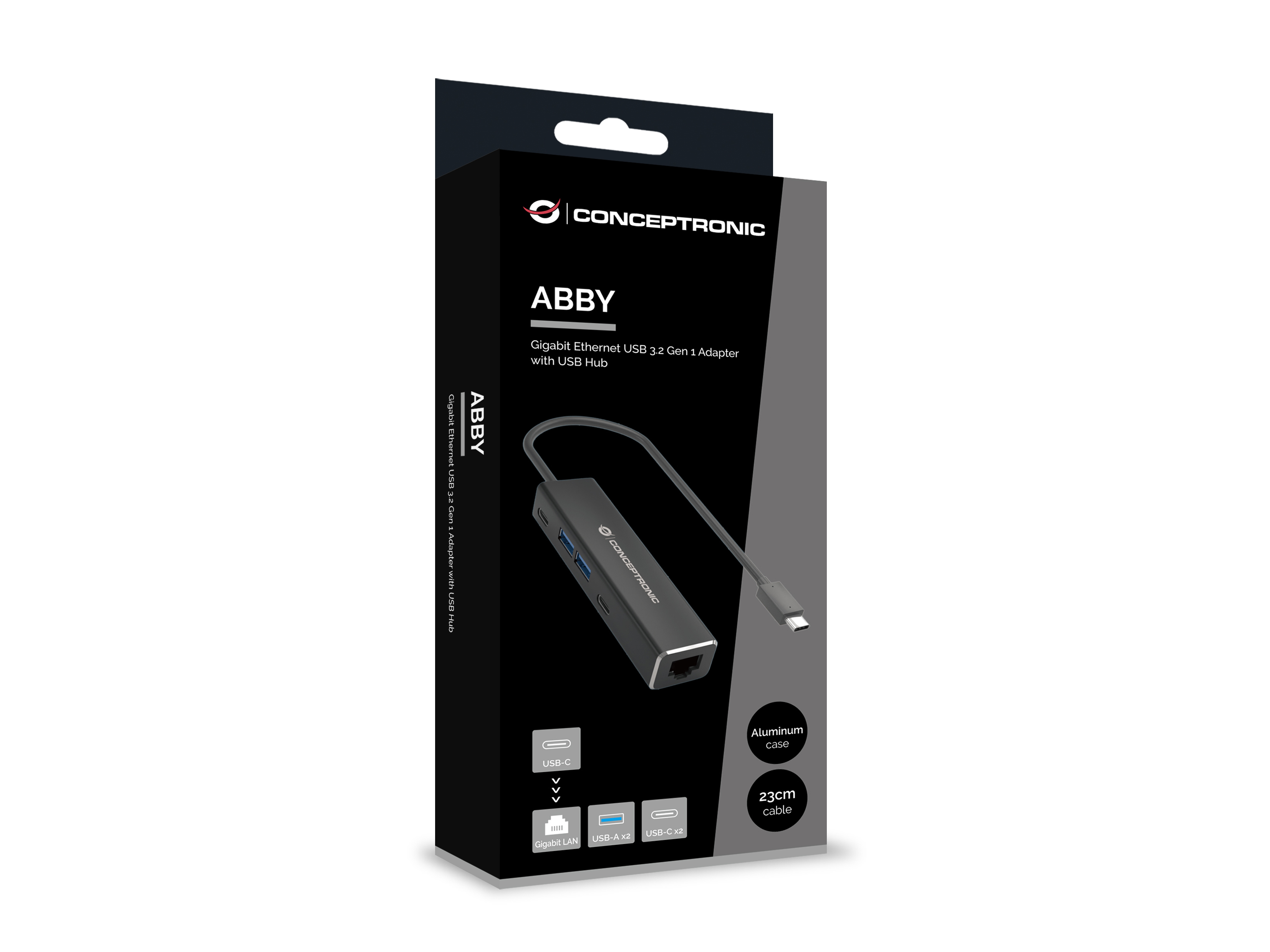 Conceptronic ABBY13B Gigabit Ethernet USB 3.2 Gen 1 Adapter mit USB-Hub - GbE - USB-A x 2 - USB-C x 2 - Kabelgebunden, Ansicht 2