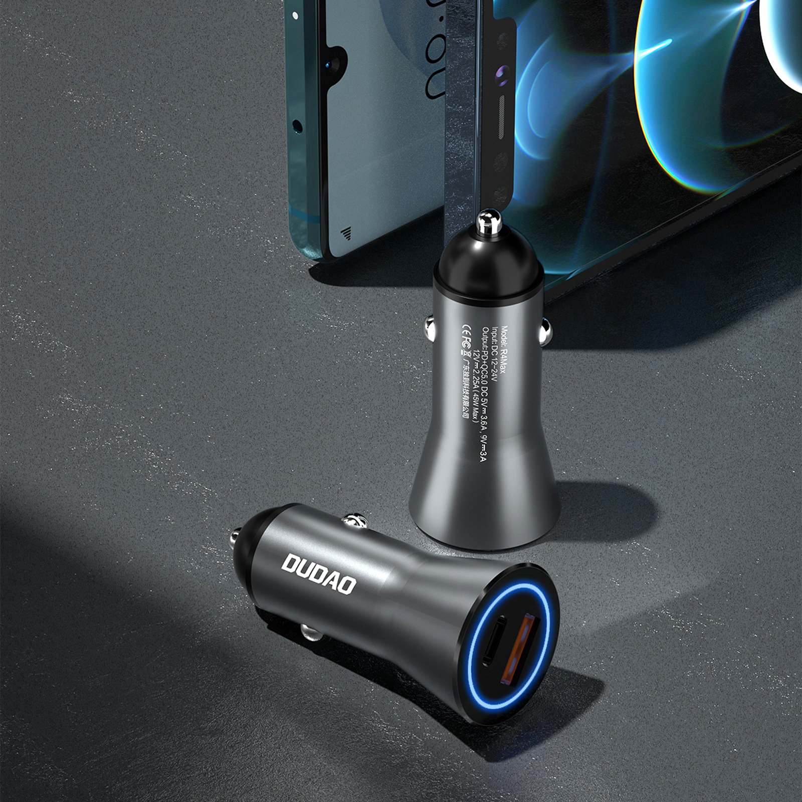 Dudao Car Charger 45W PD+ QC5.0 1xUSB+1XType C, Ansicht 4