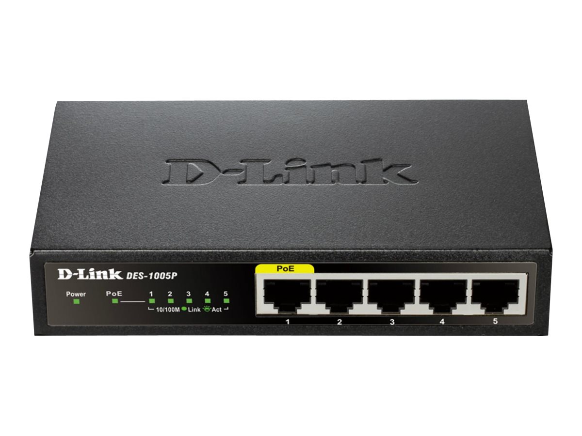 D-Link DES 1005P - Switch - unmanaged - 4 x 10/100 + 1 x 10/100 (PoE) - Desktop - PoE