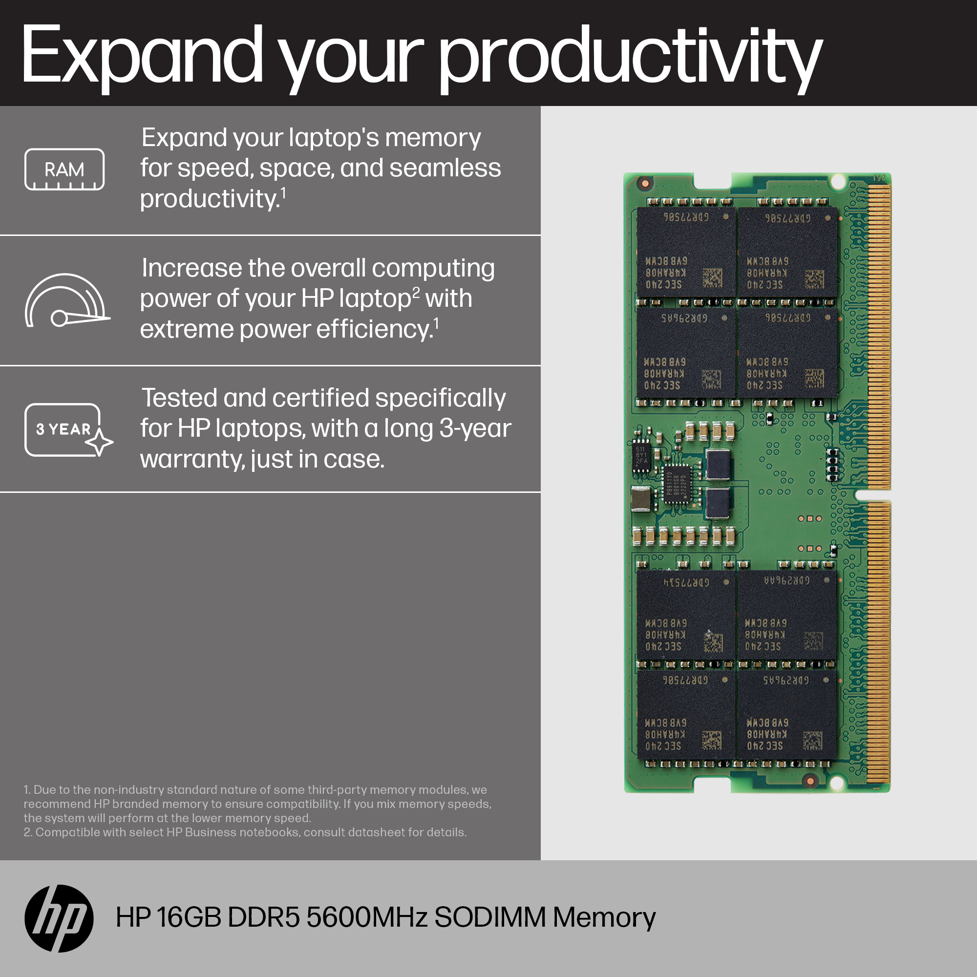 HP  DDR5 - Modul - 16 GB - SO DIMM 262-PIN - 5600 MHz / PC5-44800, Ansicht 4