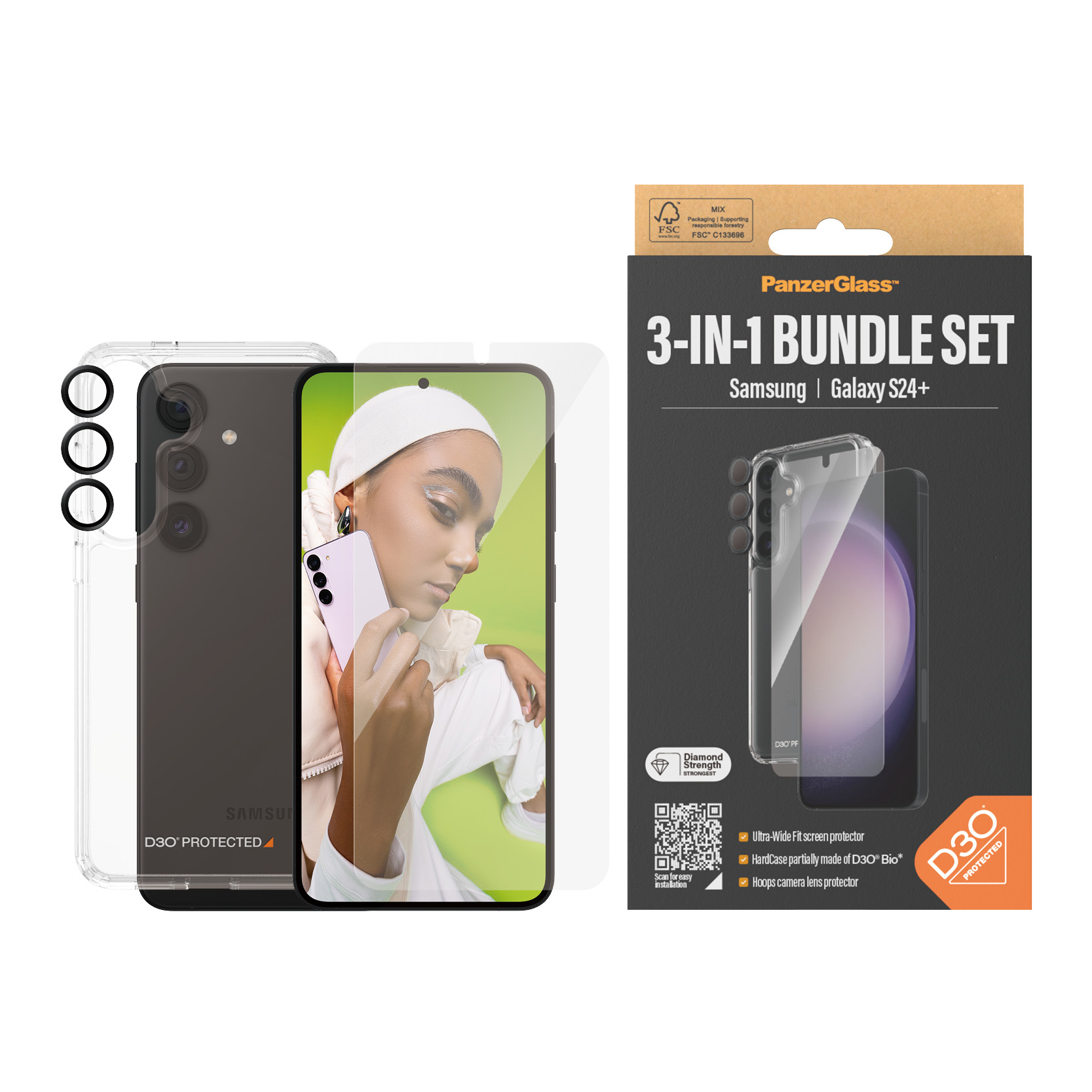 PanzerGlass 3-in-1 Schutzpacket - hintere Abdeckung für Mobiltelefon - Samsung Galaxy, Ansicht 2