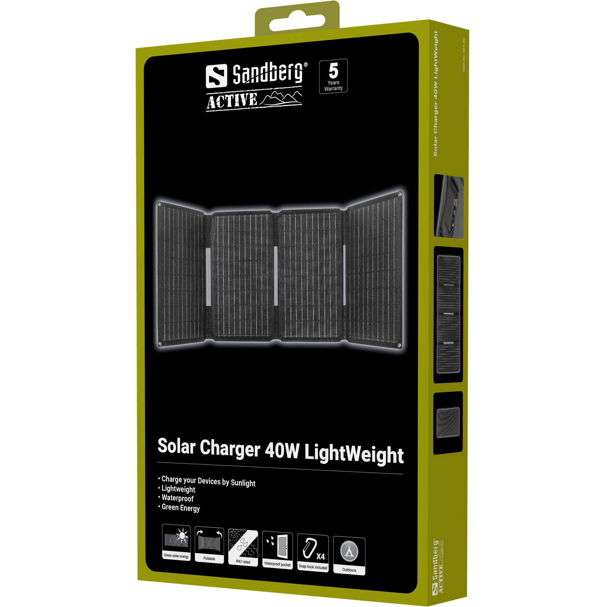 SANDBERG Active LightWeight - Solarladegerät - 40 Watt - 3.4 A - 3 Ausgänge (USB, 24 pin USB-C, power DC jack), Ansicht 2
