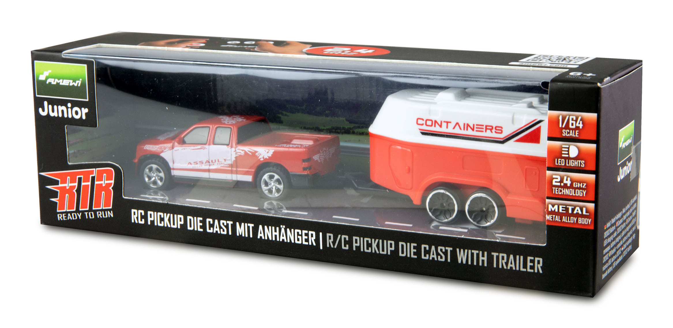 Amewi RC Pickup Die Cast mit Pferdeanhänger 1 64 RTR rot, Ansicht 3