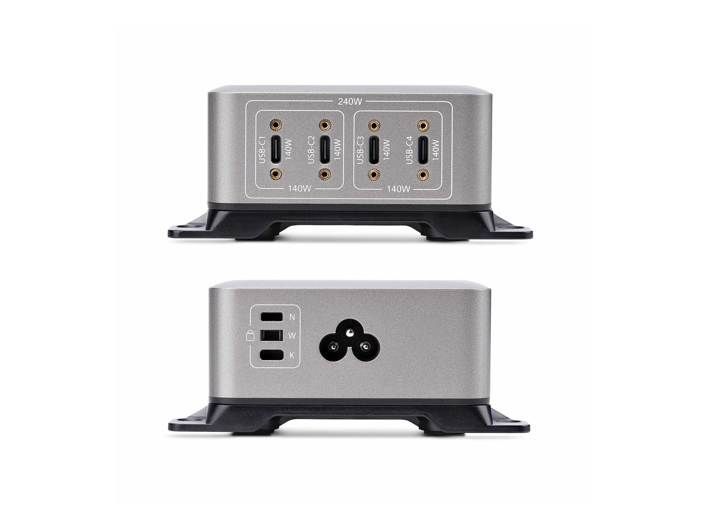 StarTech.com 4-Port USB-C Charger, 240W Total, Single Port 140W EPR - Netzteil - mit Oberflächenmontagehalterung - 240 Watt - 5 A - Power Delivery 3.1 - 4 Ausgabeanschlussstellen (USB-C)