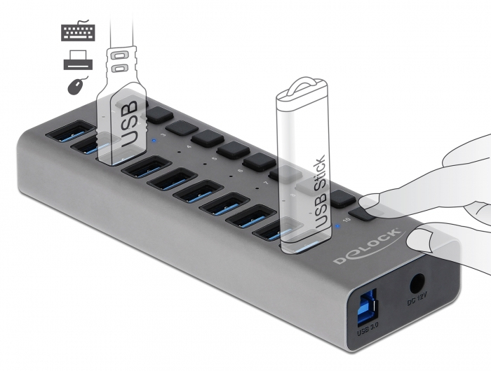 Delock Hub - 10 x SuperSpeed USB 3.0 - Desktop, Ansicht 4
