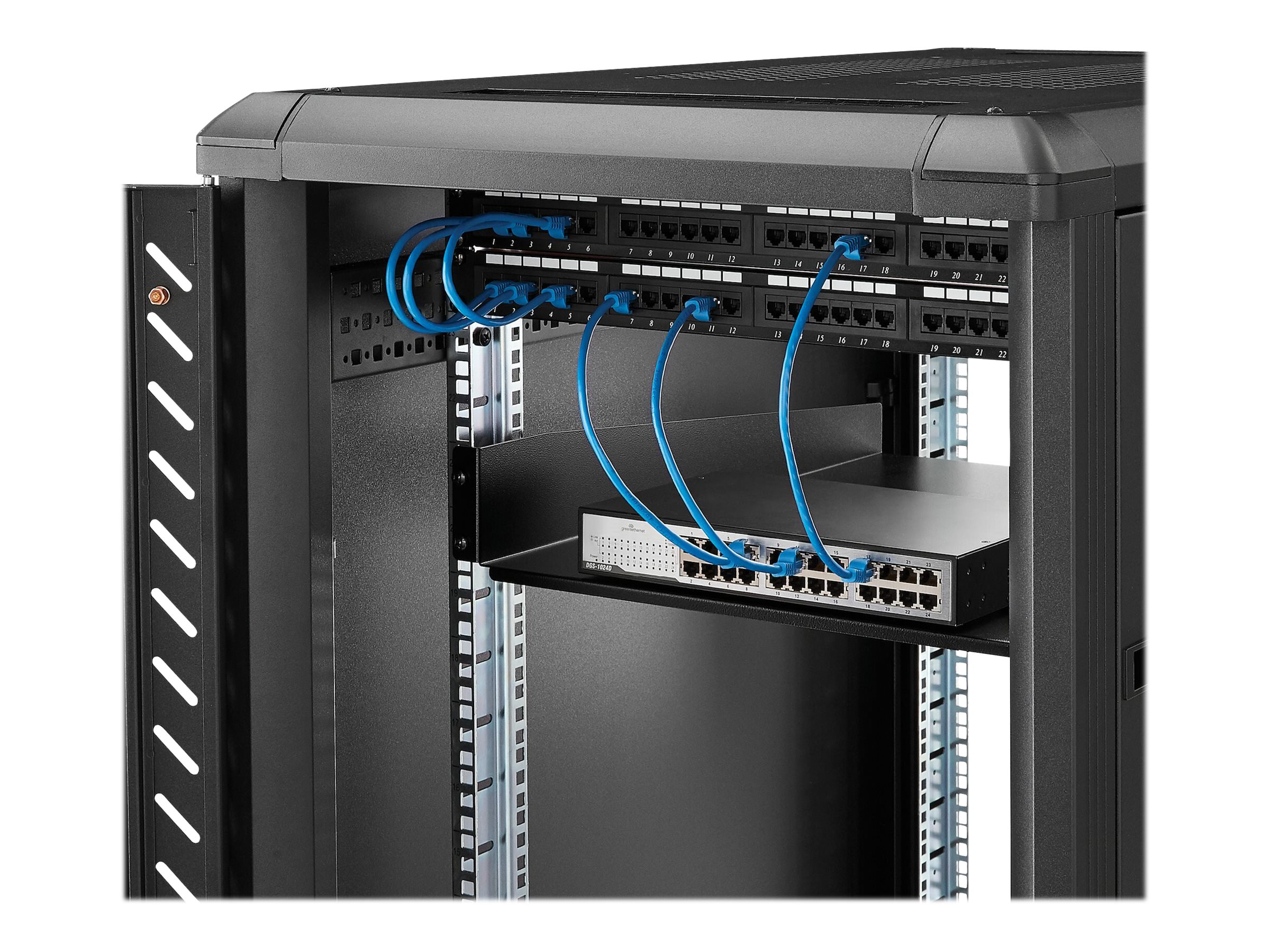 StarTech.com 2 HE 19 Fest montierbarer Fachboden für Server Rack Schrank bis 22 Kg - Fachboden für Serverschrank 2HE 19 Zoll 55 cm Tief - Rack - Regal - Schwarz - 2U - 55.9 cm (22)