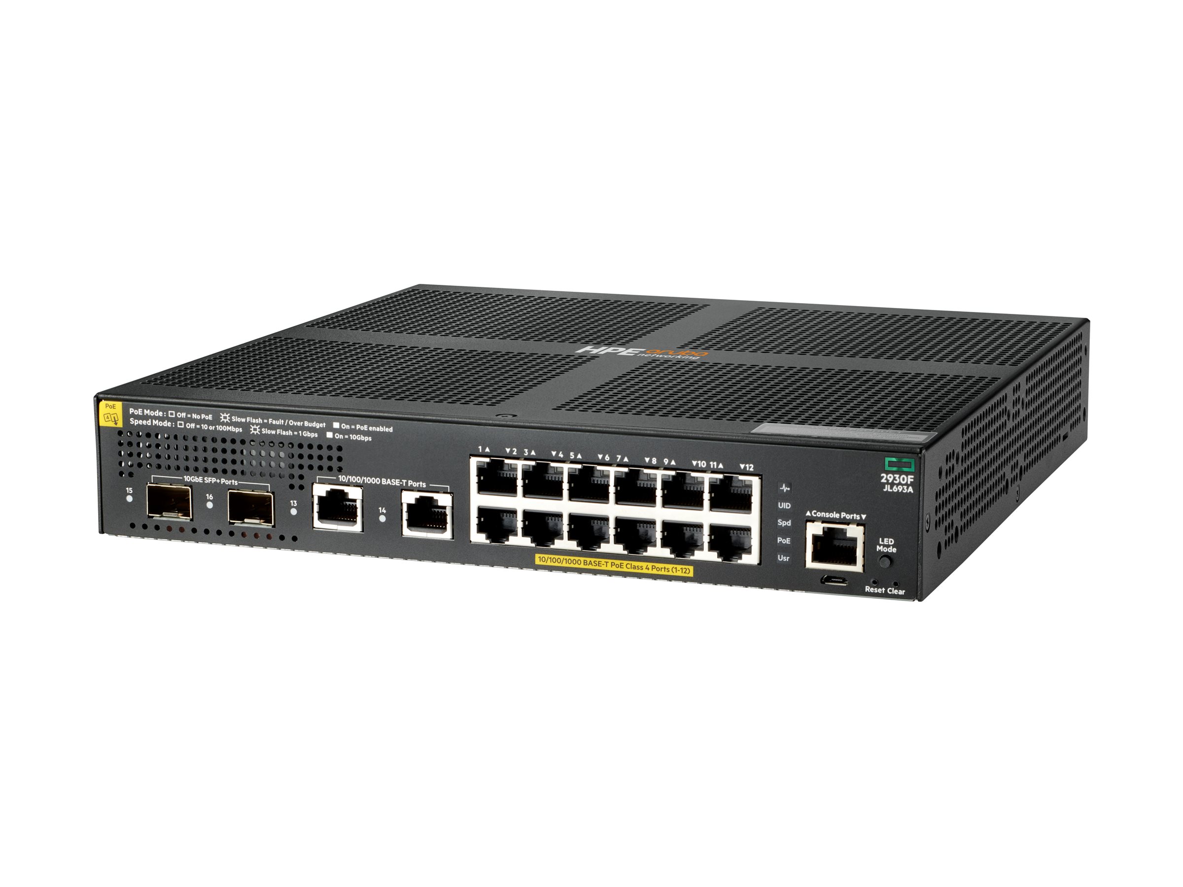 HPE Aruba 2930F 12G PoE+ 2G/2SFP+ - Switch - L3 - managed - 12 x 10/100/1000 (PoE+)