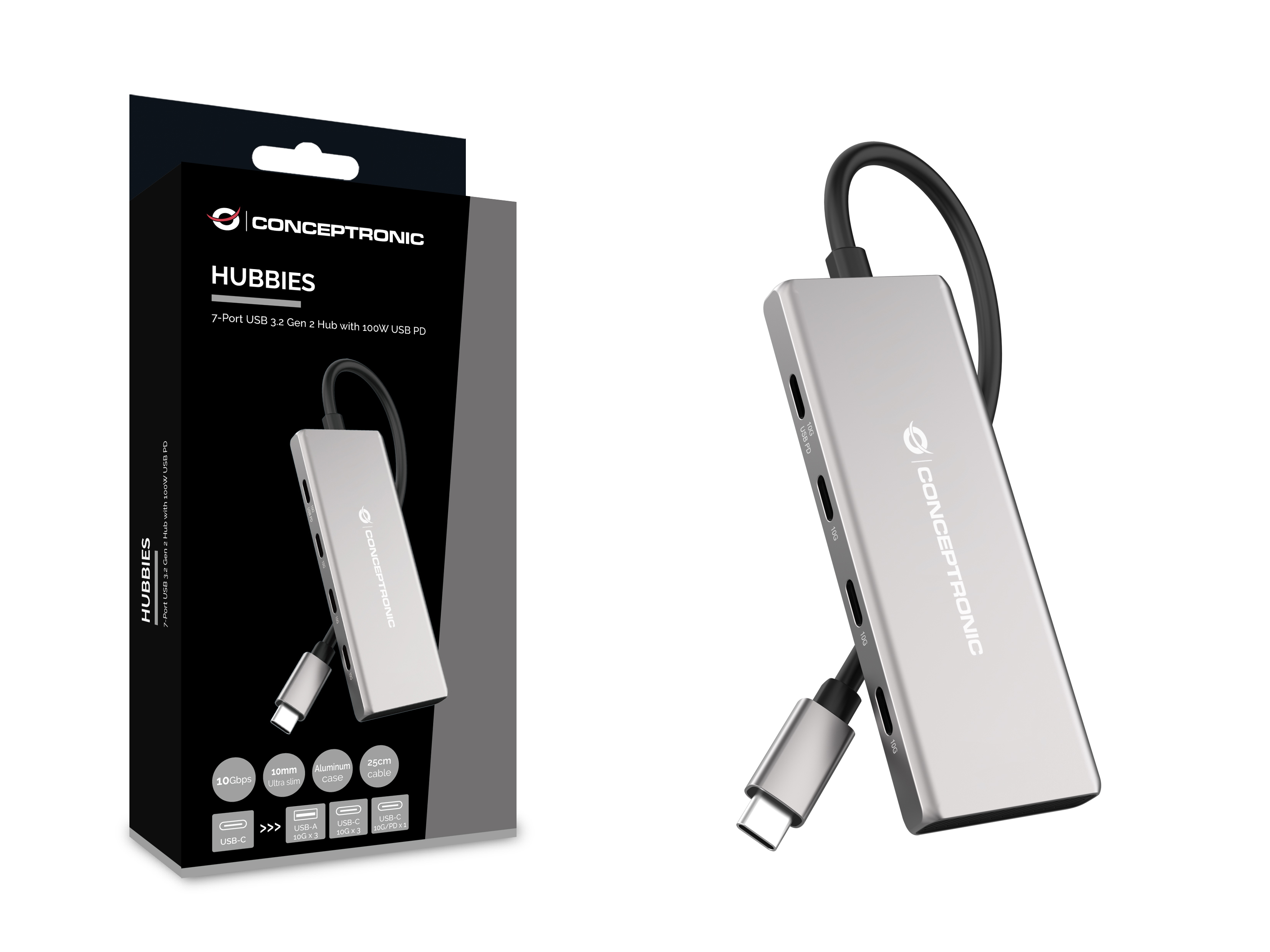 Conceptronic HUBBIES17G - USB 3.2 Gen 2 (3.1 Gen 2) Type-C - USB 3.2 Gen 2 (3.1 Gen 2) Type-A - USB 3.2 Gen 2(3.1 Gen 2), Ansicht 3