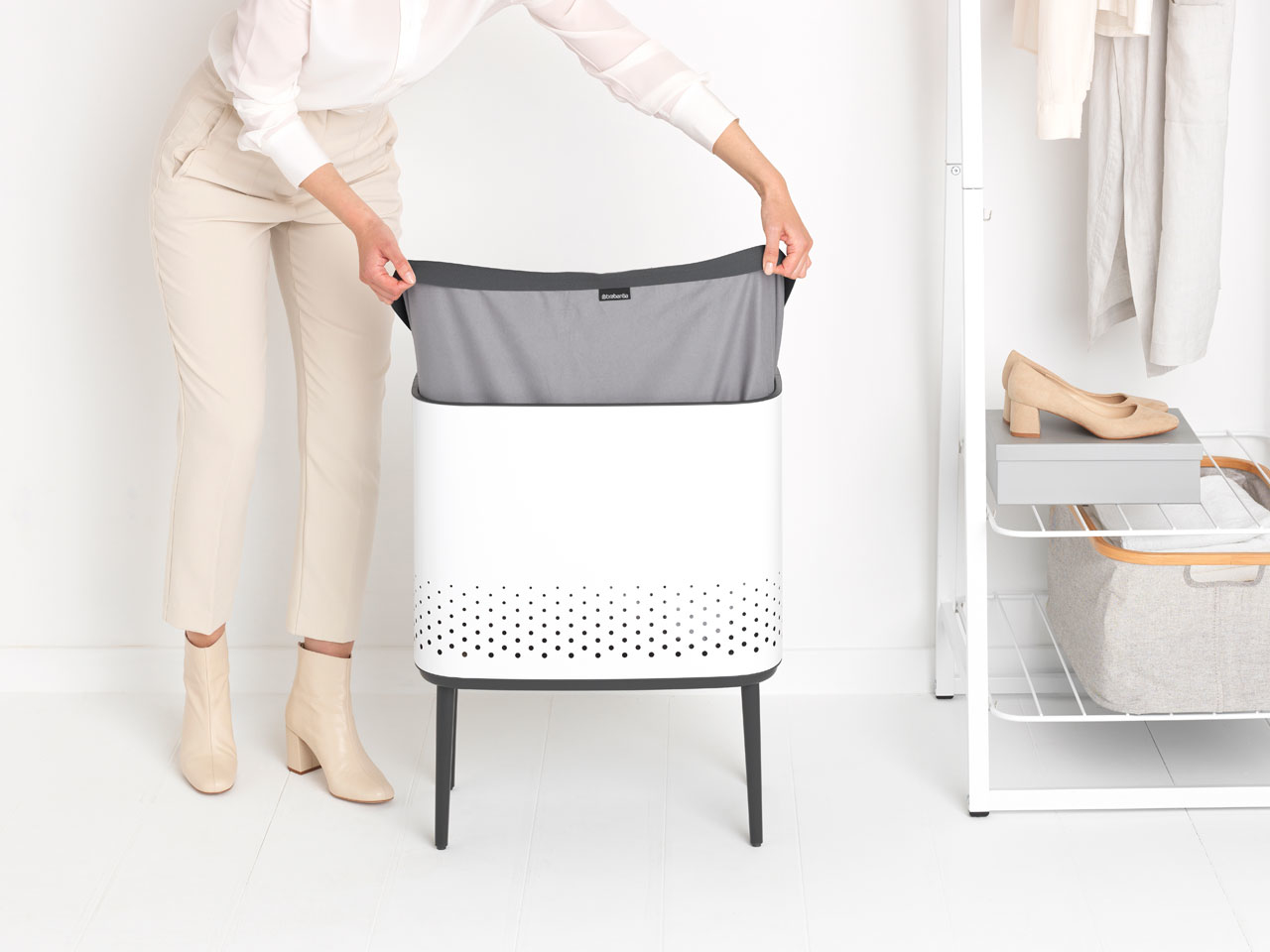 Brabantia Bo Wäschekorb - 60 l - Rechteckig - MDF-Platten - Weiß - Schwarz, Ansicht 3
