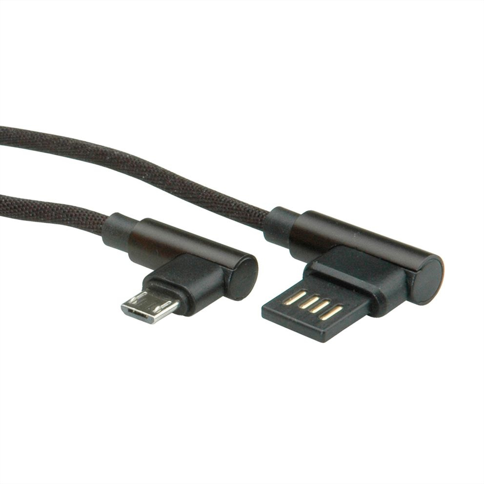 ROLINE USB-Kabel - USB (M) 90° abgeschrägt, umkehrbar zu Micro-USB Typ B (M), Ansicht 3