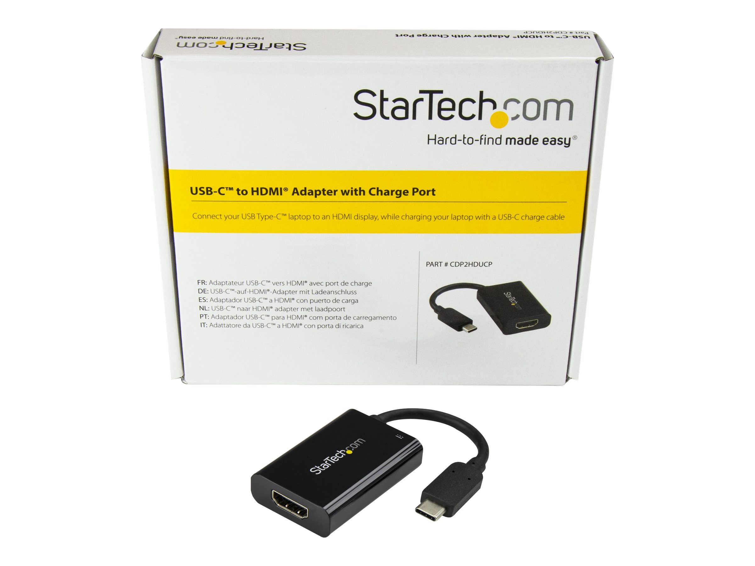 StarTech.com Startech USB C to HDMI 2.0 Adapter with Power Delivery, 4K 60Hz USB Type-C to HDMI Display/Monitor Video Converter, 60W PD Pass-Through Charging Port, Thunderbolt 3 Compatible, Black - USB-C Display Adapter (CDP2HDUCP)