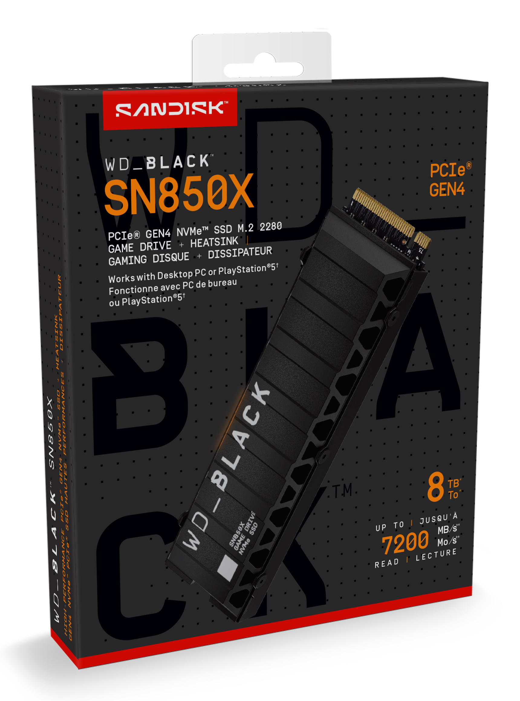 WD WD_BLACK SN850X 8TB NVMe-SSD for PS5 with Heatsink - PCIe Gen4 16GT/s - up to 4Lanes, Ansicht 4